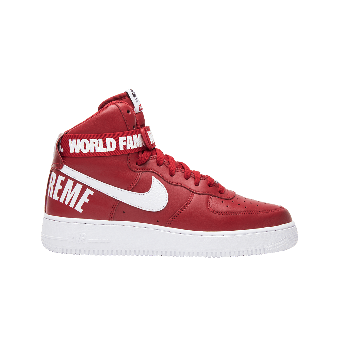 나이키 x 슈프림 에어포스 1 하이 월드 페이머스 레드(Nike x Supreme Air Force 1 High World Famous Red)