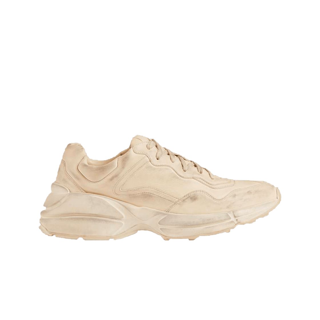 구찌 롸이톤 레더 스니커즈 디스트레스드 아이보리
