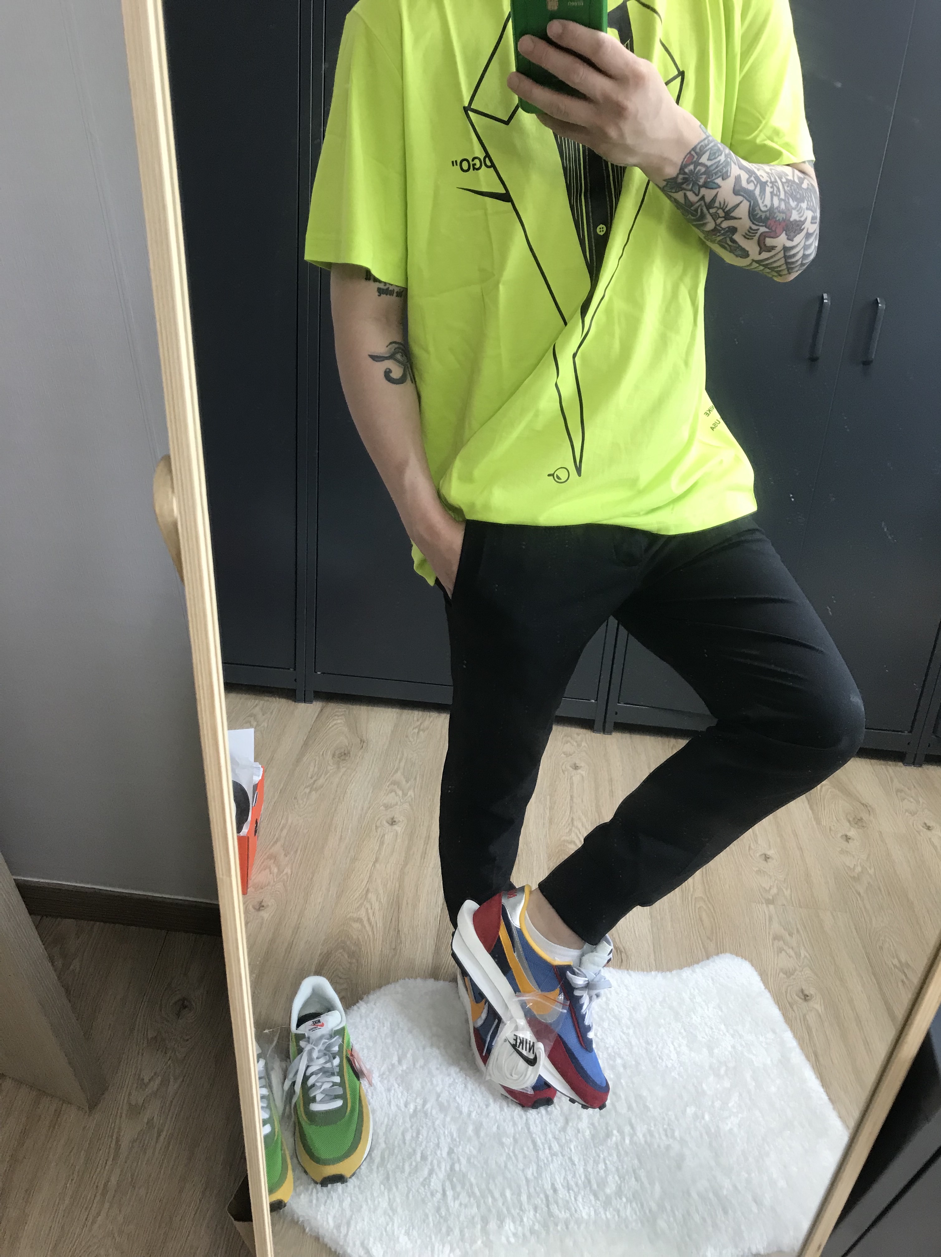 Nike x Sacai LDWaffle Blue Multi, Nike x Sacai LDWaffle Green Multi 착용 스타일 - 1