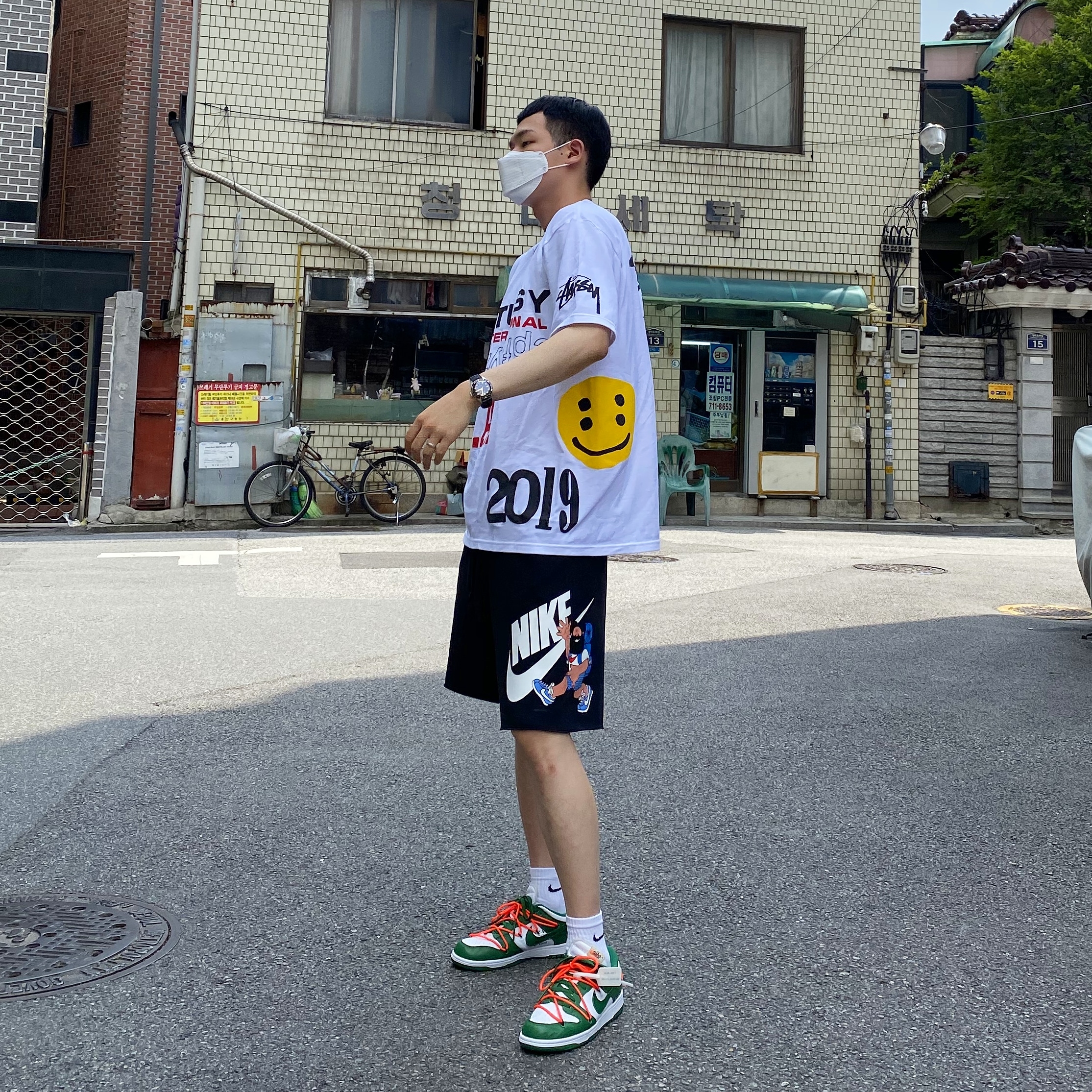 Nike x Off-White Dunk Low Pine Green 착용 스타일