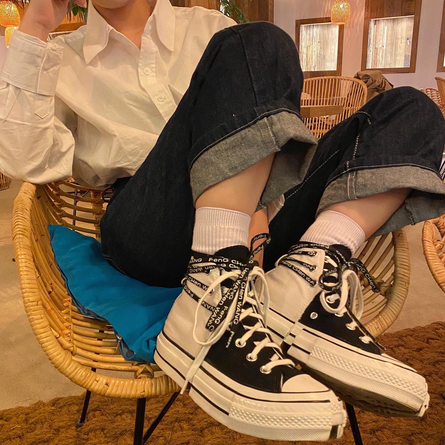 Converse x Feng Chen Wang Chuck 70 2-in-1 Natural Ivory Black 착용 스타일 - 2