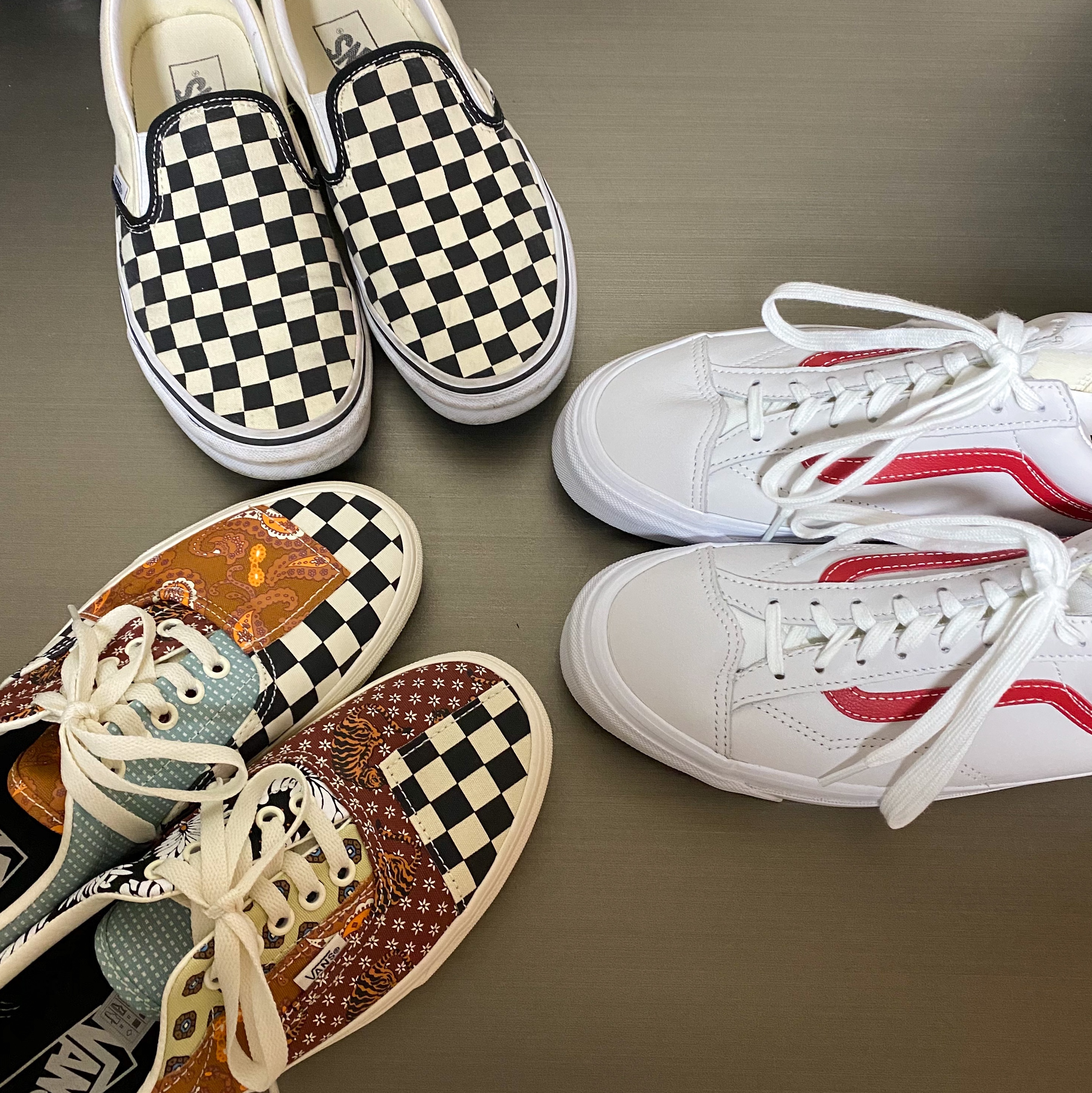 Vans Era Tiger Patchwork, Vans Vault OG Style 36 LX Red 착용 스타일