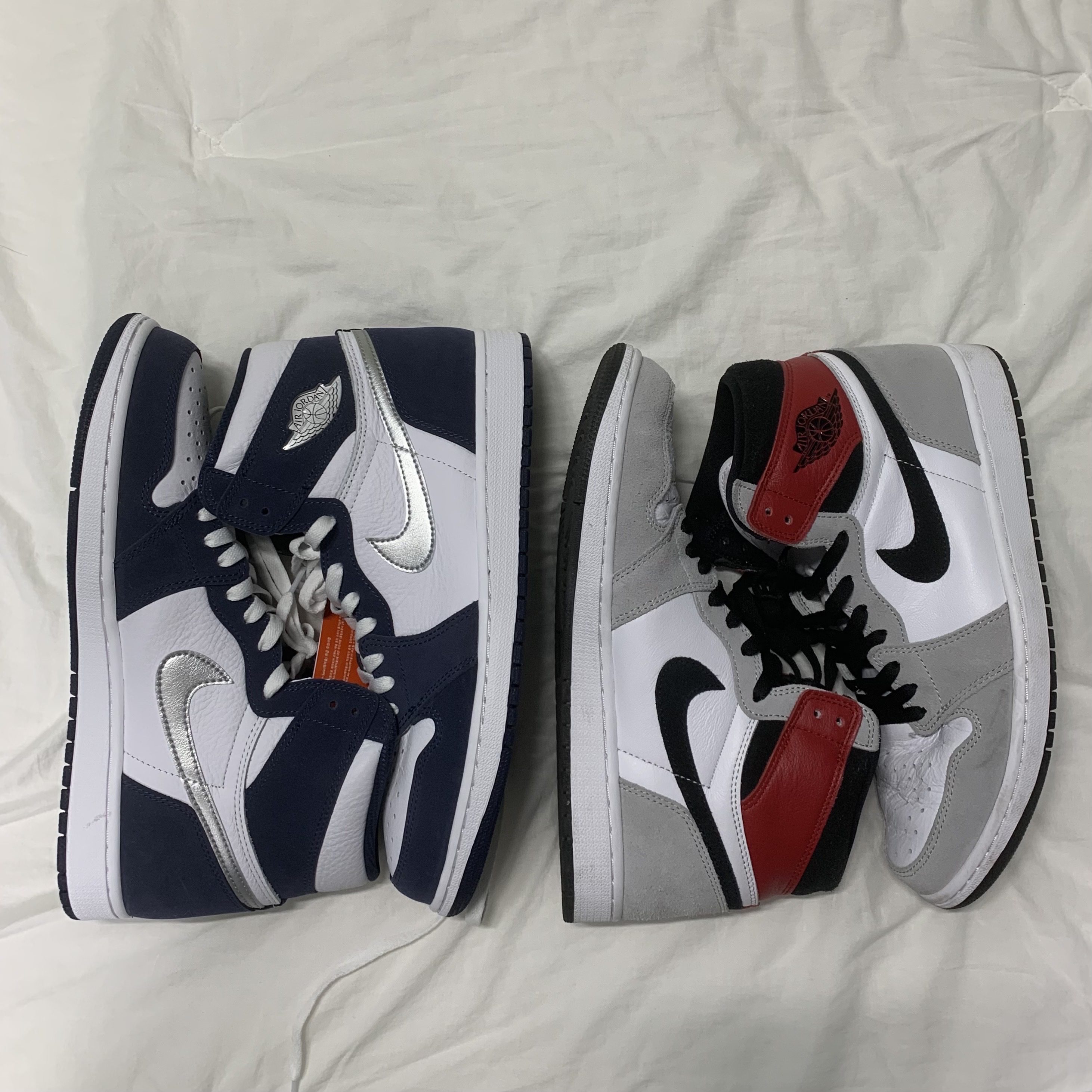 Jordan 1 Retro High OG CO.JP Midnight Navy, Jordan 1 Retro High OG Light Smoke Grey 착용 스타일