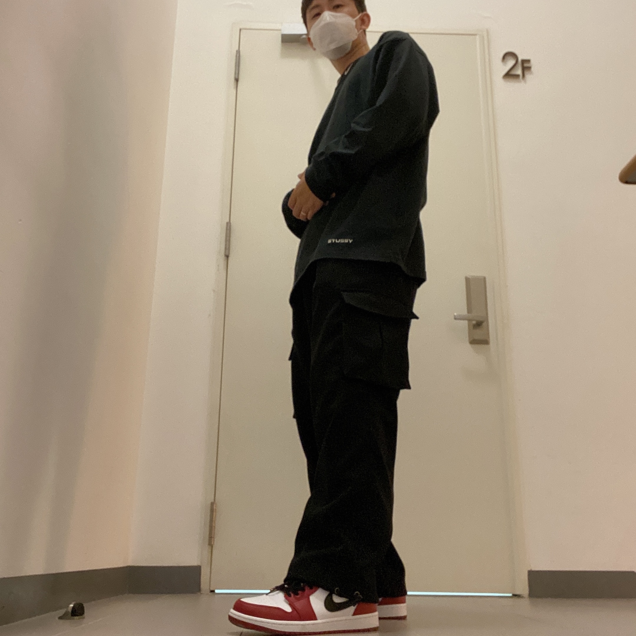 Jordan 1 Low Gym Red White, Nike x Stussy NRG BR LS Knit Top 착용 스타일