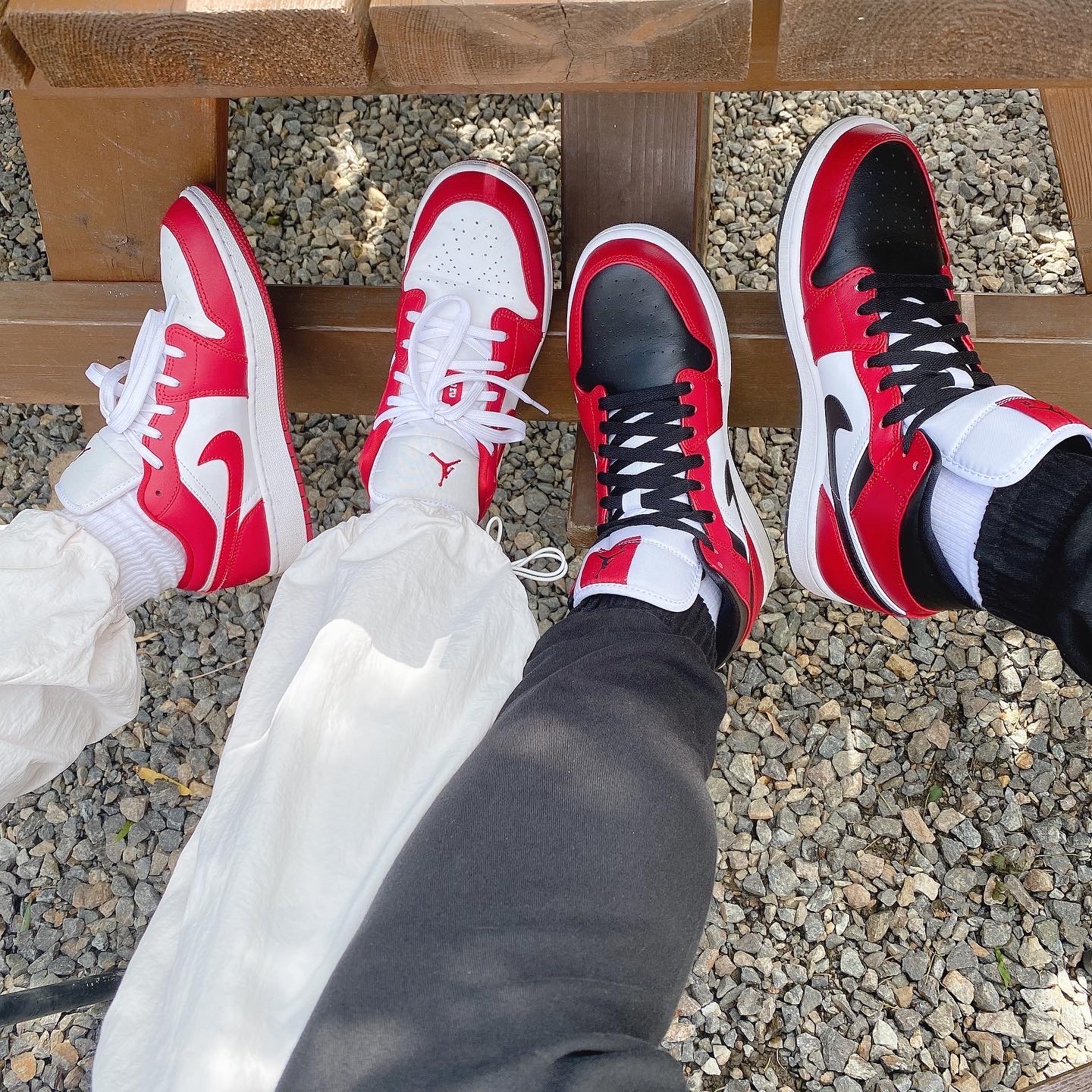 Jordan 1 Mid Chicago Black Toe, Jordan 1 Low Gym Red White 착용 스타일