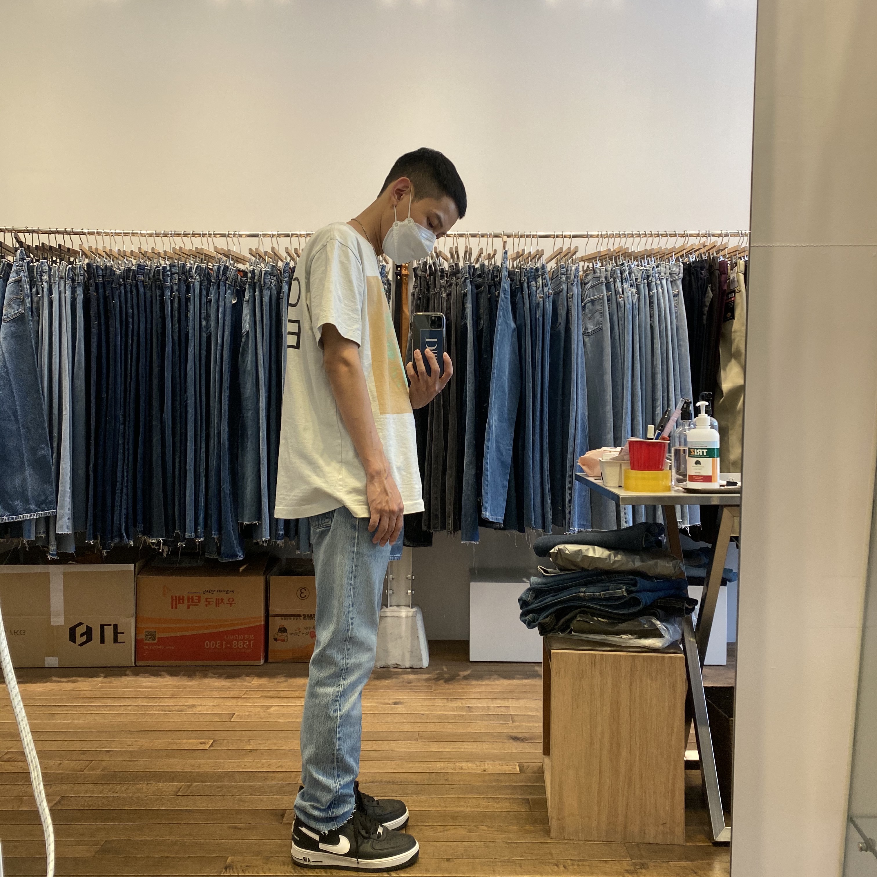 Nike x Comme des Garcons Shirt x Supreme Air Force 1 Low 2018 착용 스타일