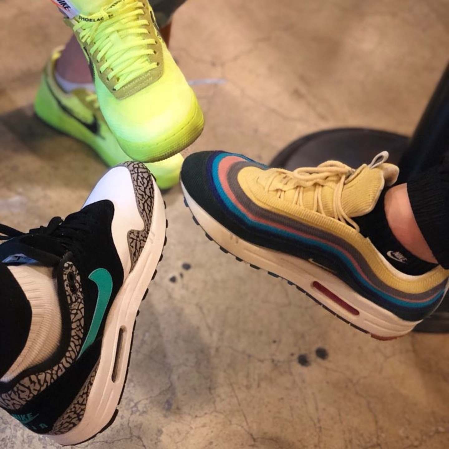 Nike x Sean Wotherspoon Air Max 1/97, Nike x Off-White Air Force 1 Low Volt 착용 스타일