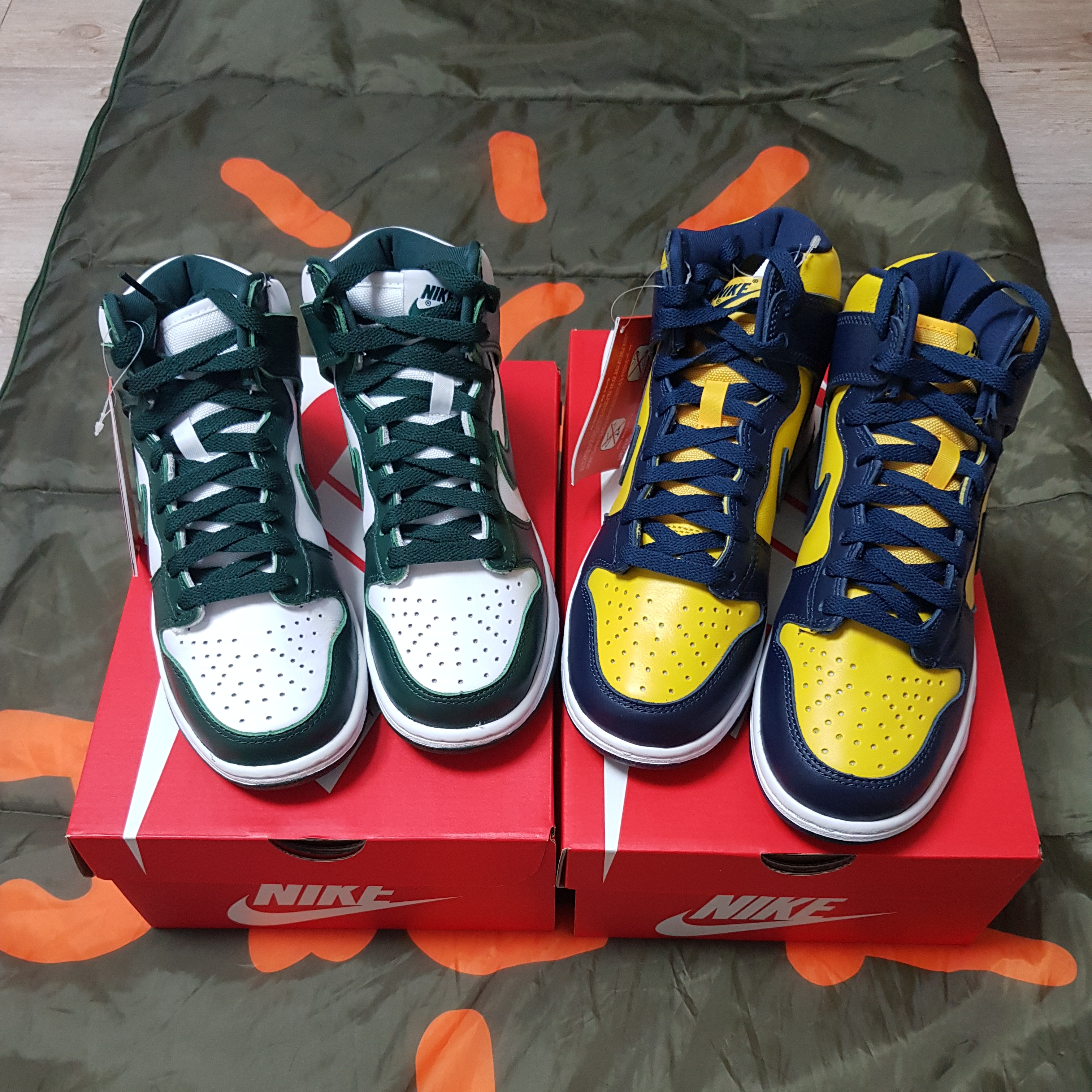 Nike Dunk High SP Maize & Blue, Nike Dunk High SP Spartan Green 착용 스타일