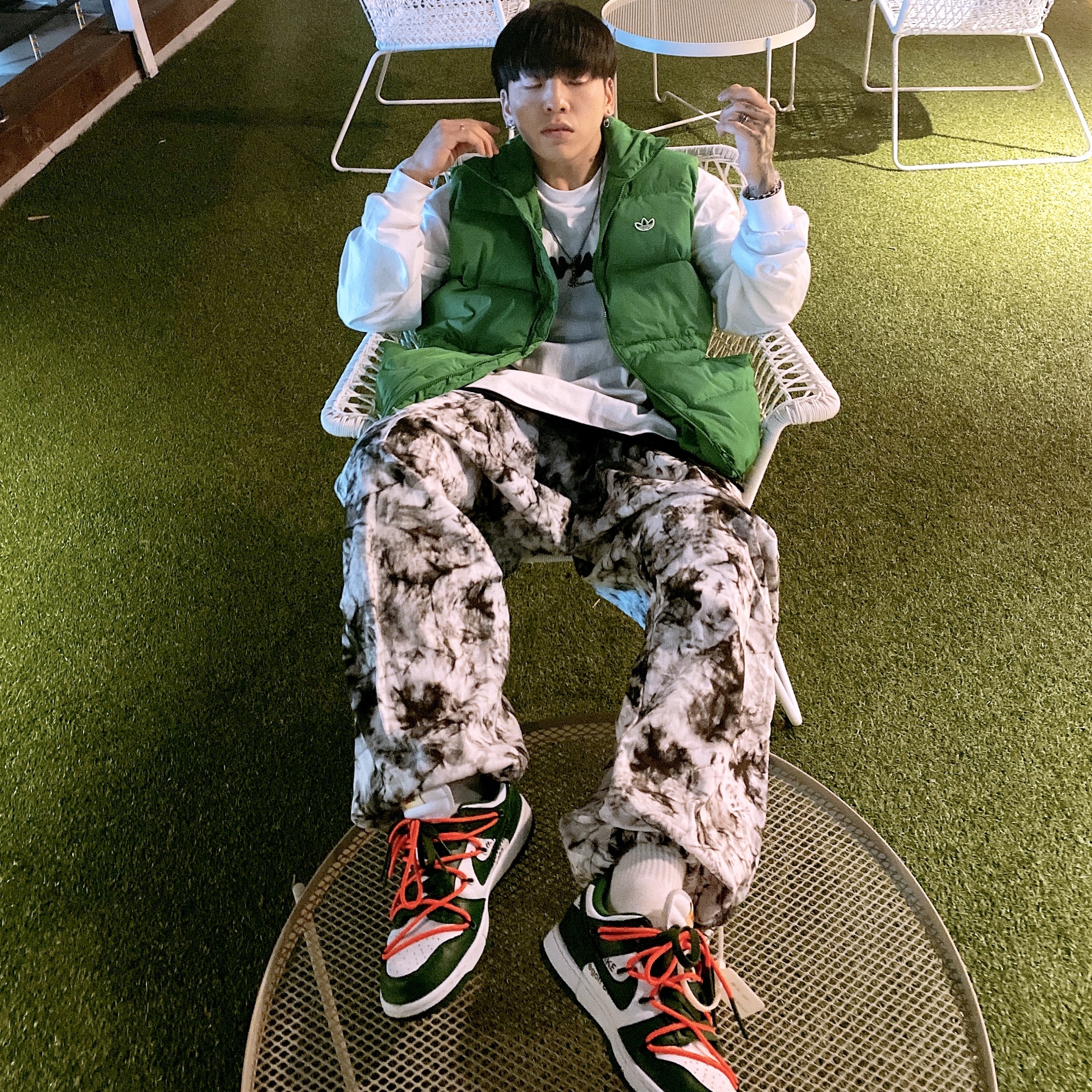 Nike x Off-White Dunk Low Pine Green 착용 스타일