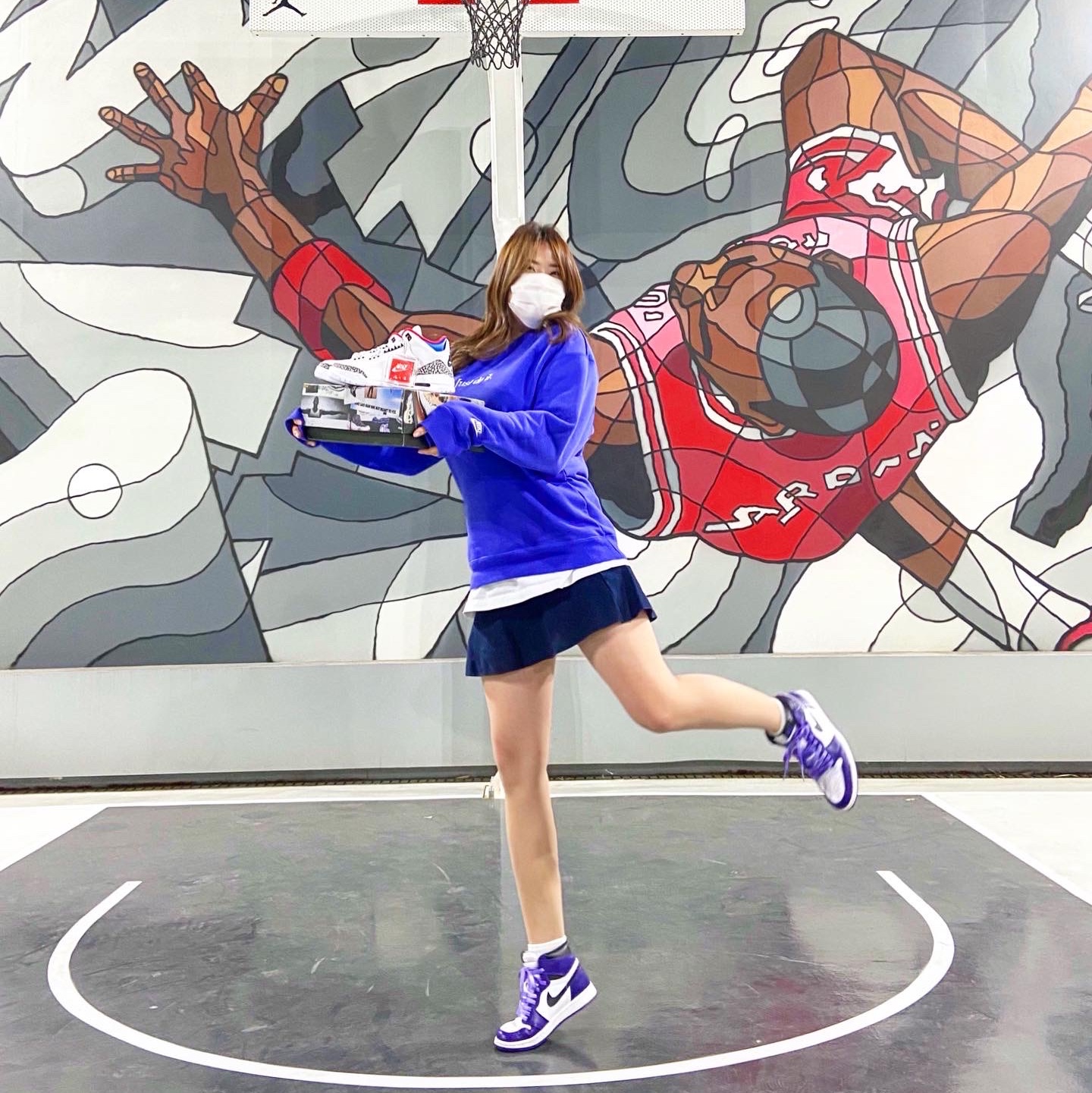 (W) Jordan 3 Retro Seoul, (GS) Jordan 1 Retro High OG Court Purple 2020 착용 스타일 - 1