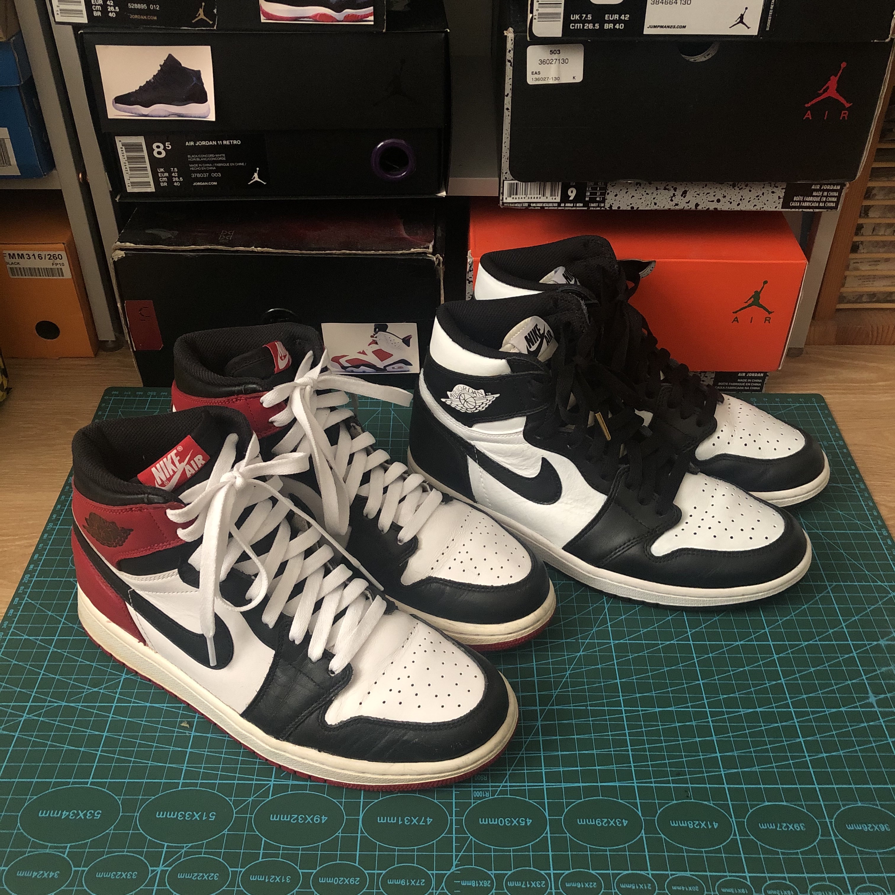 Jordan 1 Retro Black Toe 2013, Jordan 1 Retro High OG Yin Yang Black 착용 스타일 - 1