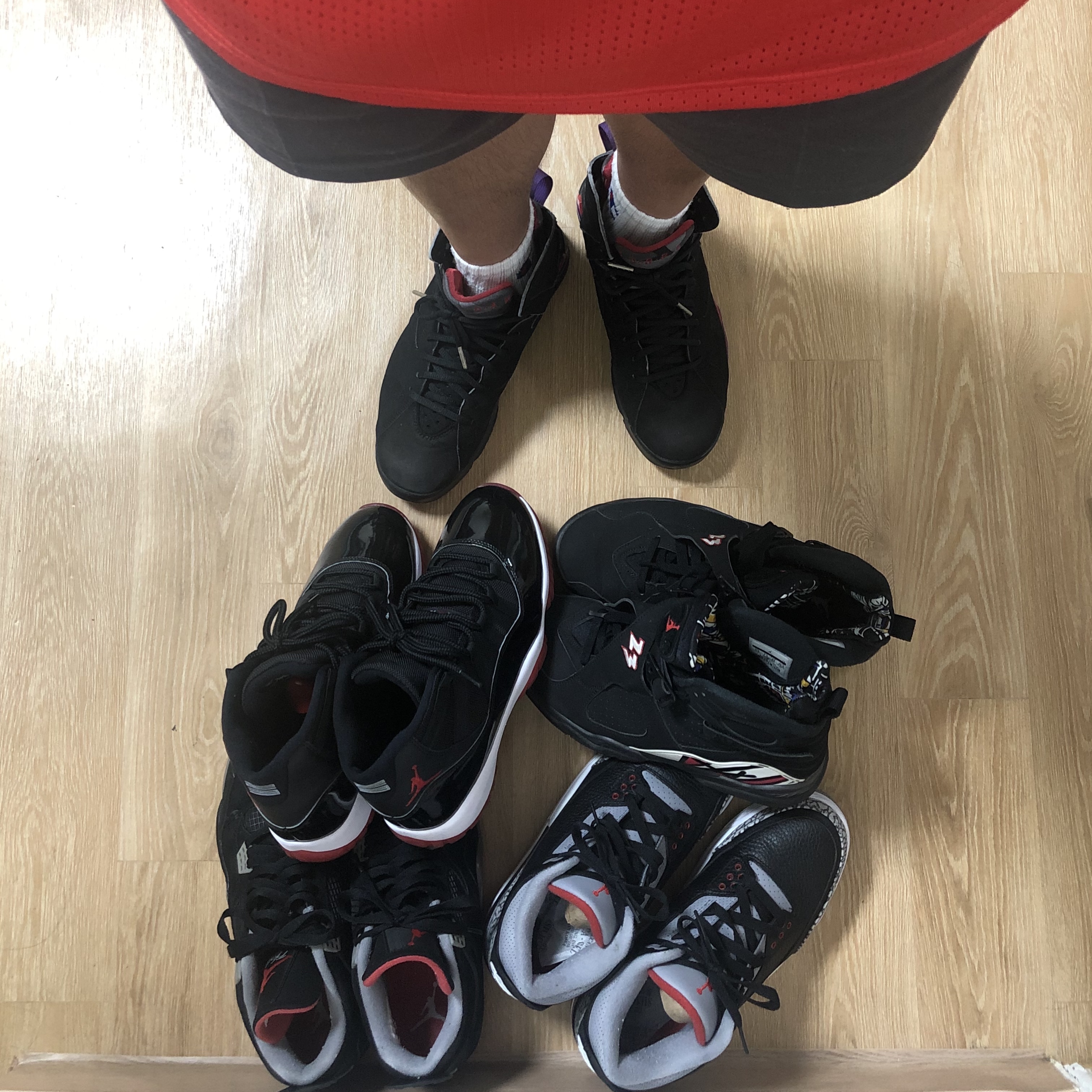 Jordan 7 Retro Raptors 2002, Jordan 3 Retro OG Black Cement 2018 착용 스타일