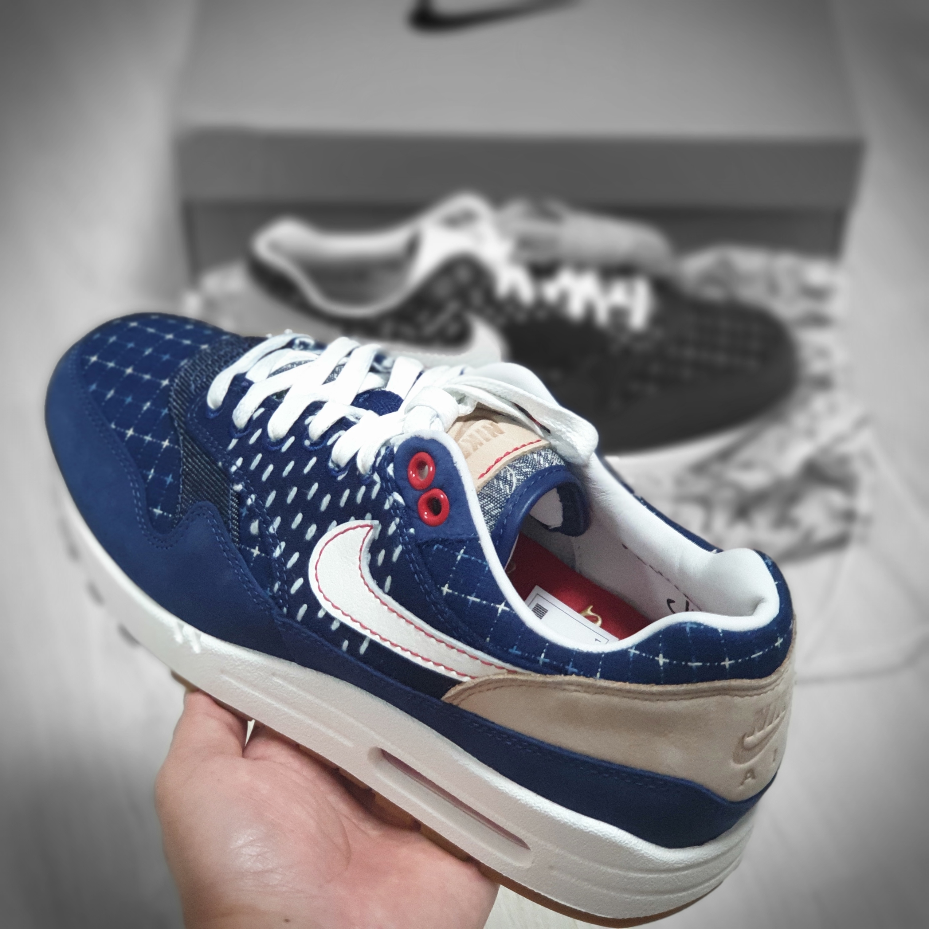 Nike x Denham Air Max 1 Blue Void 착용 스타일