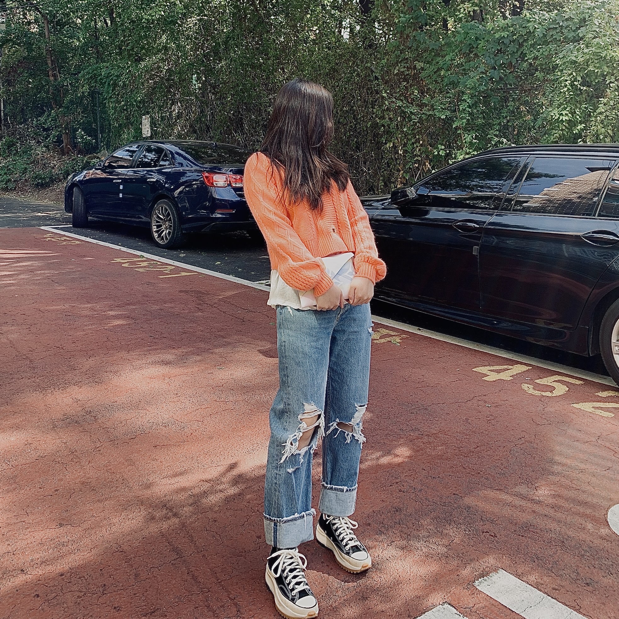 Converse x JW Anderson Run Star Hike Hi Black 착용 스타일