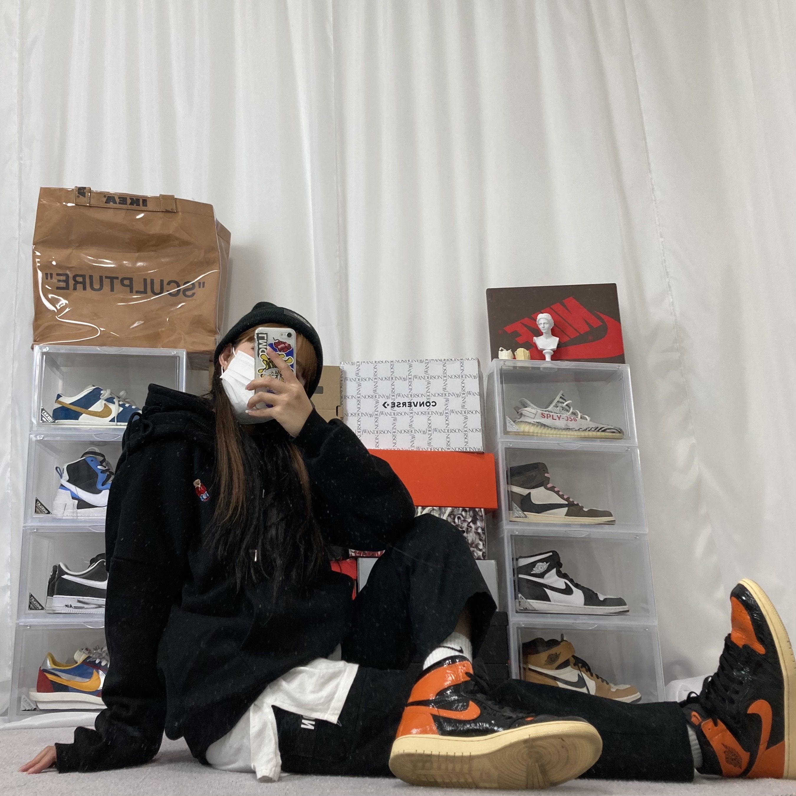 Nike x Sacai Blazer Mid White Black Legend Blue, Nike x Peaceminusone Air Force 1 Low Para-Noise 착용 스타일 - 3