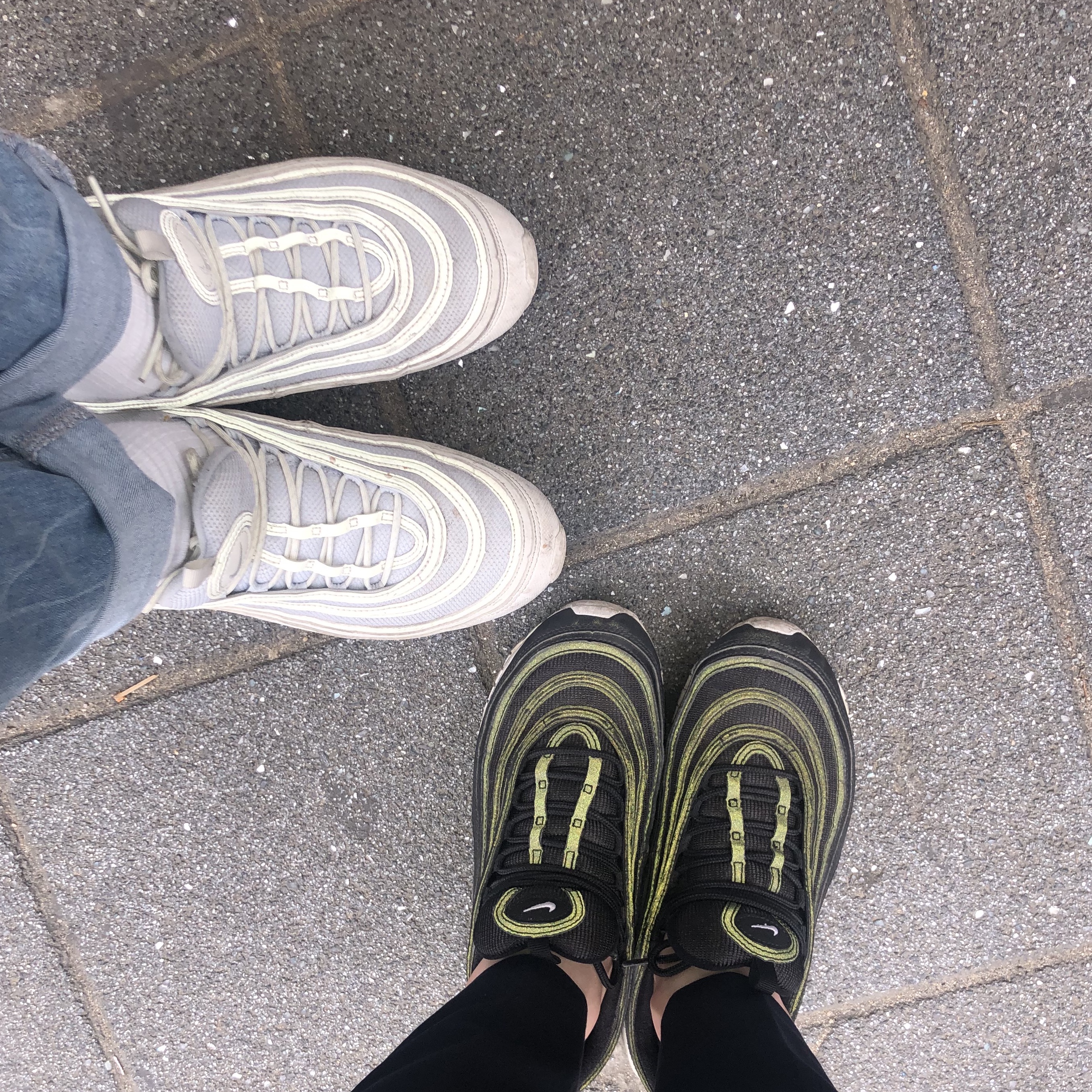 Nike Air Max 97 Triple White Wolf Grey, Nike Air Max 97 Black White 착용 스타일
