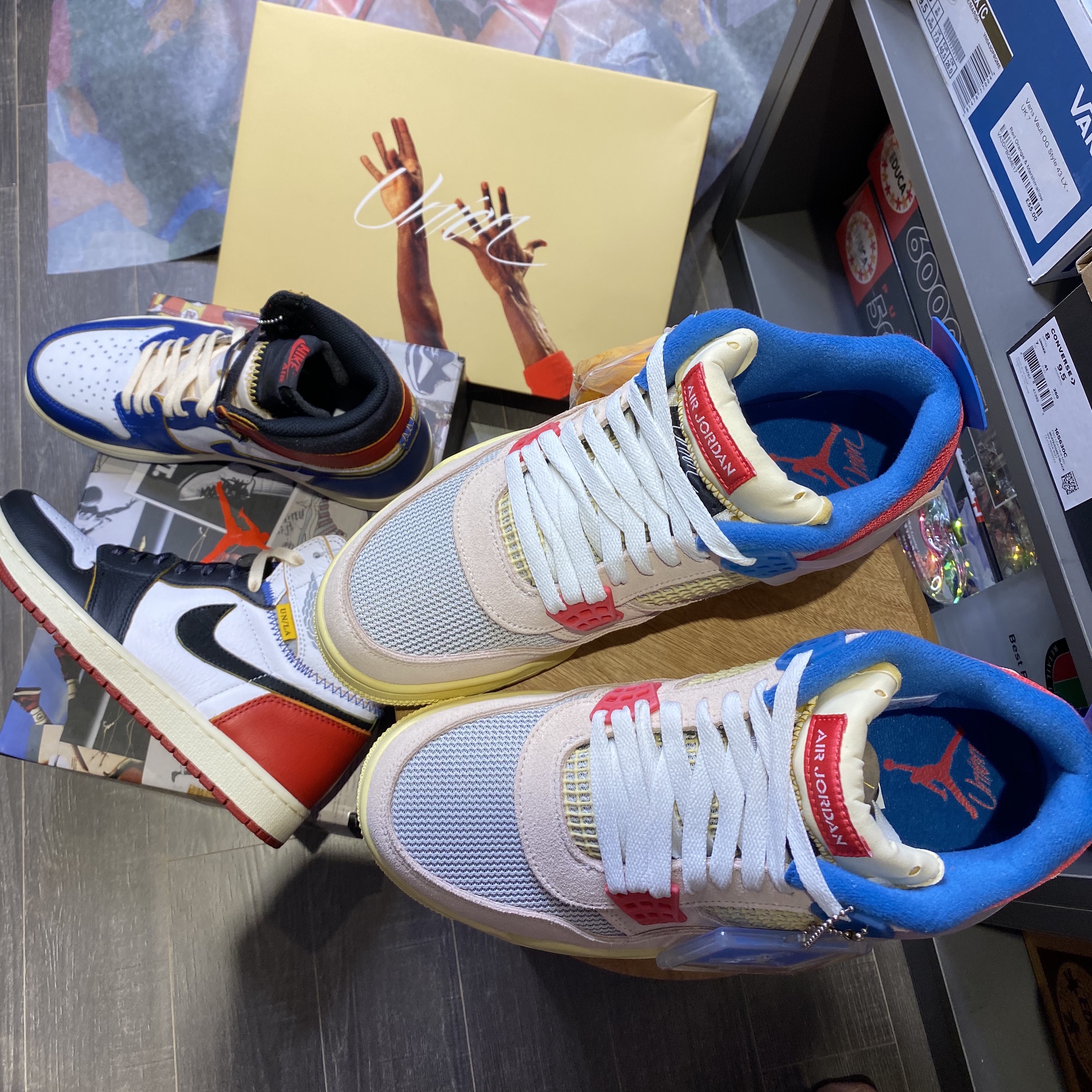 Jordan 4 x Union Retro Guava Ice, Jordan 1 x Union Retro High Black Toe 착용 스타일