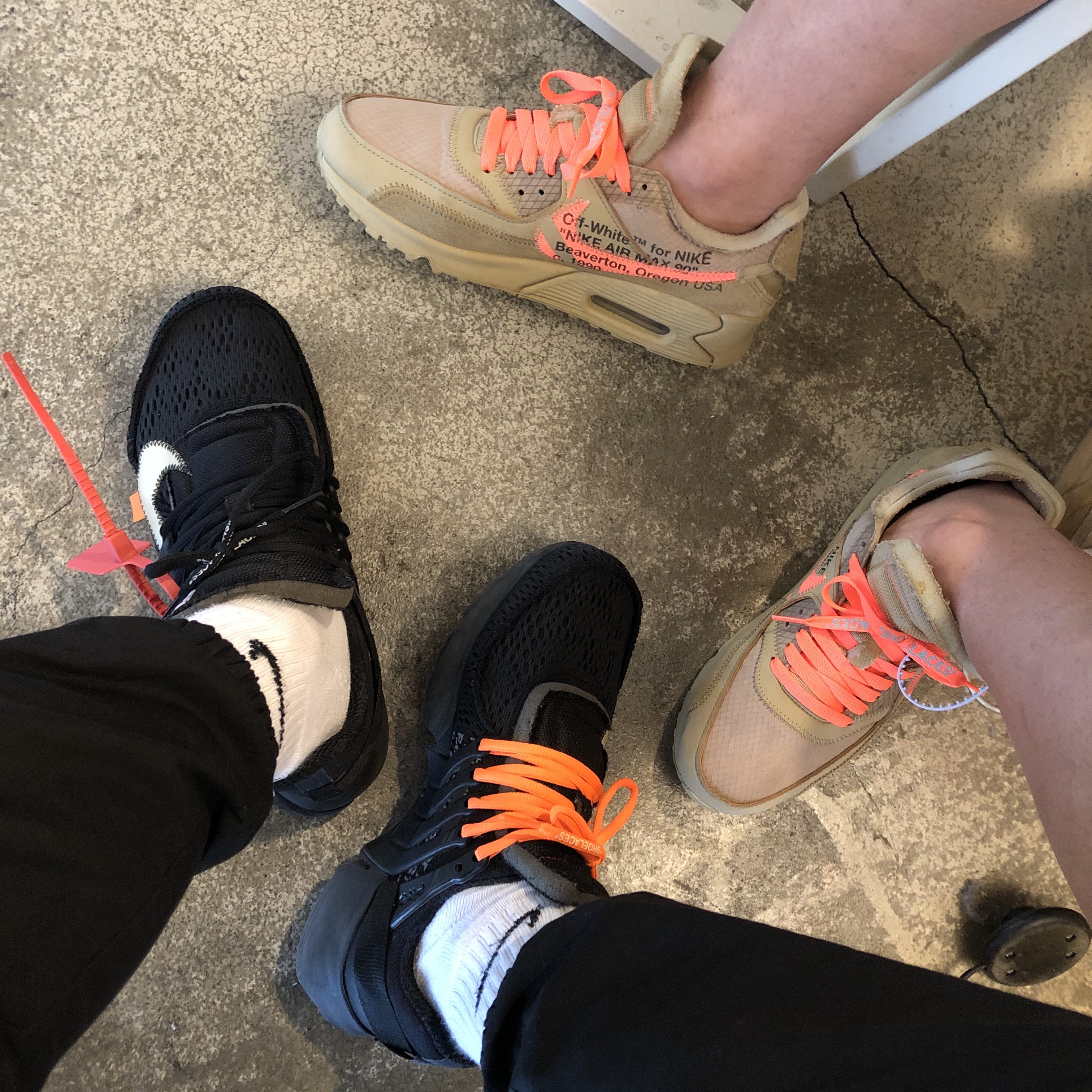 Nike x Off-White Air Presto Black, Nike x Off-White Air Max 90 V2 Desert Ore 착용 스타일
