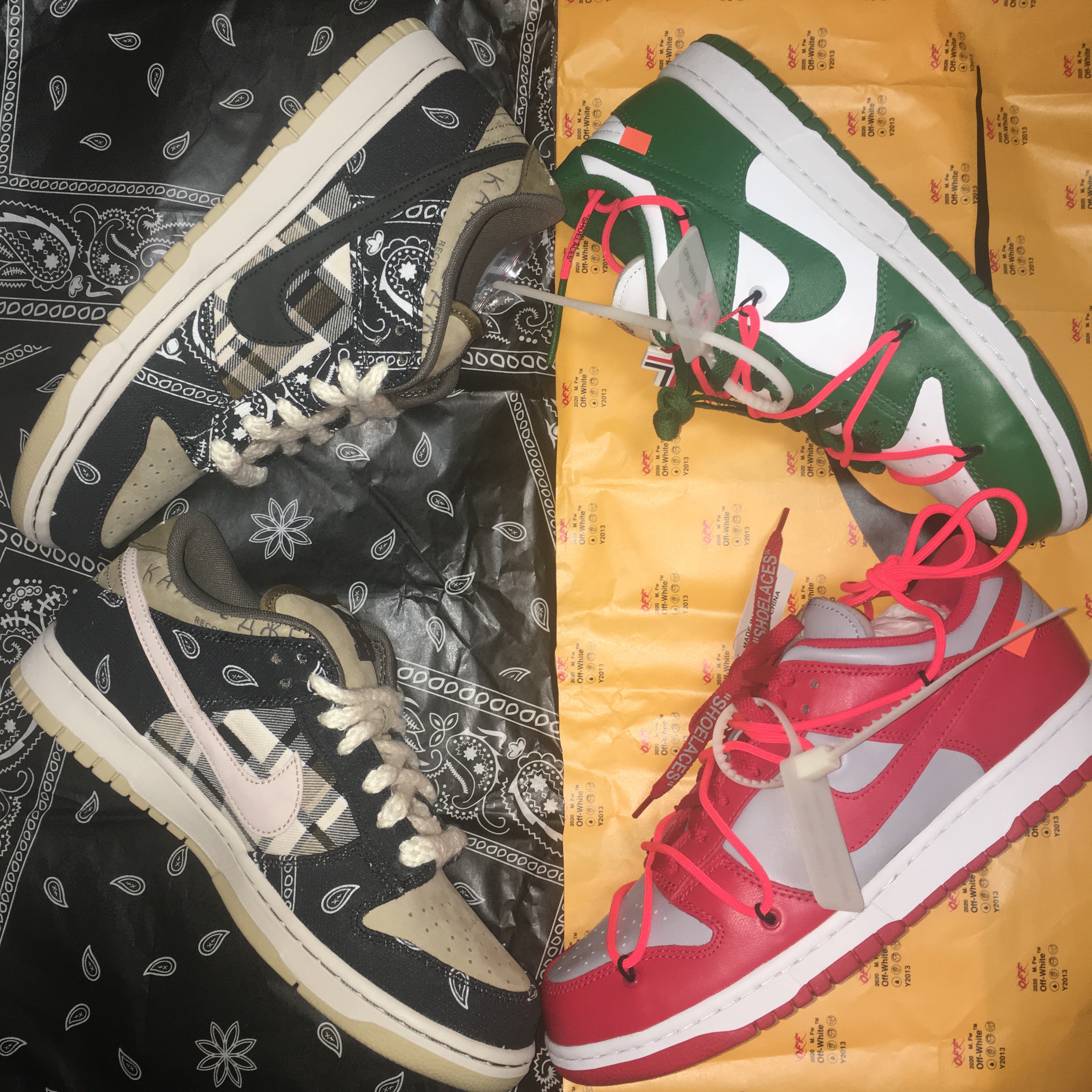 Nike x Travis Scott SB Dunk Low, Nike x Off-White Dunk Low Pine Green 착용 스타일 - 1