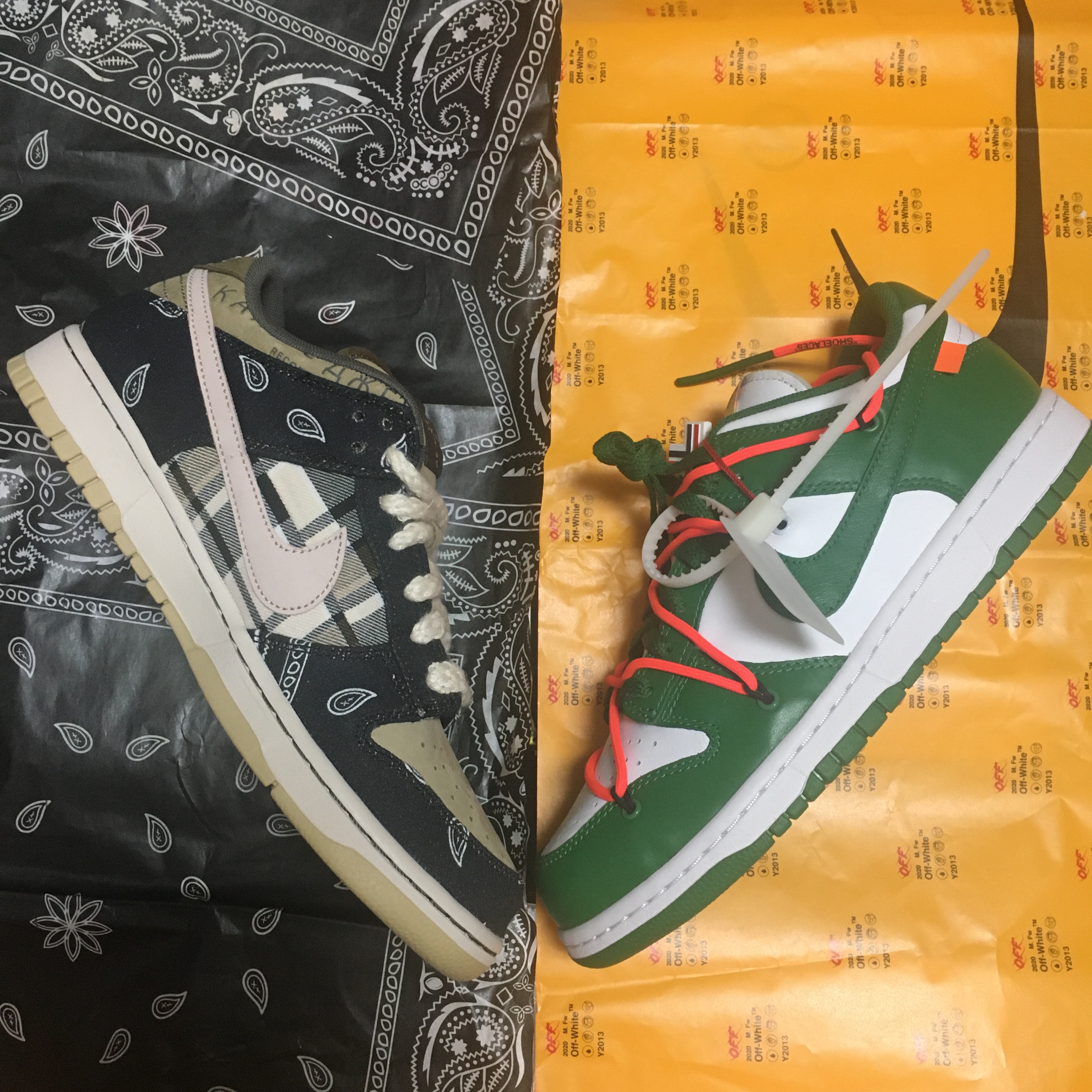 Nike x Travis Scott SB Dunk Low, Nike x Off-White Dunk Low Pine Green 착용 스타일 - 2