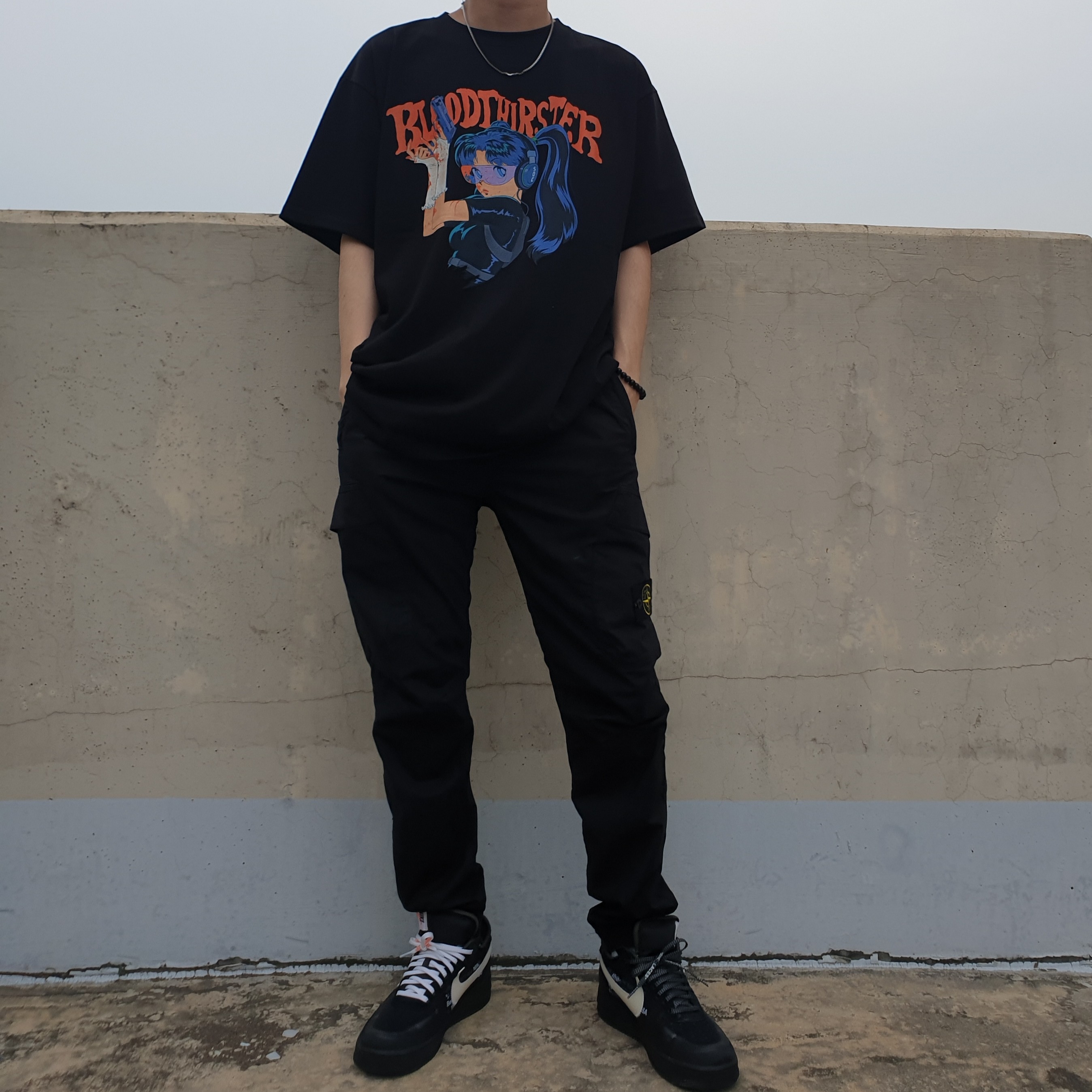 Nike x Off-White Air Force 1 Low Black White 착용 스타일