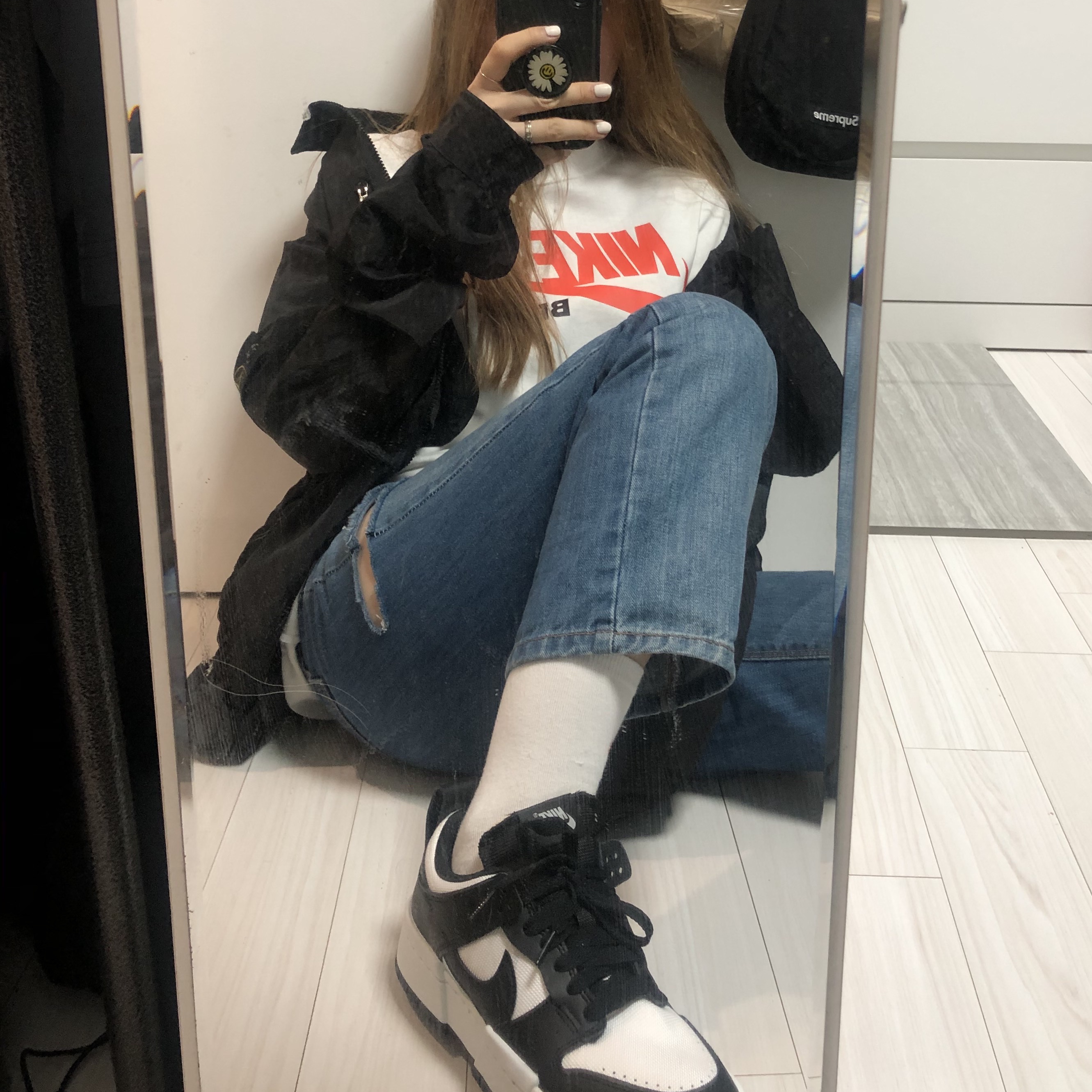 (W) Nike Dunk Low Disrupt Black White 착용 스타일