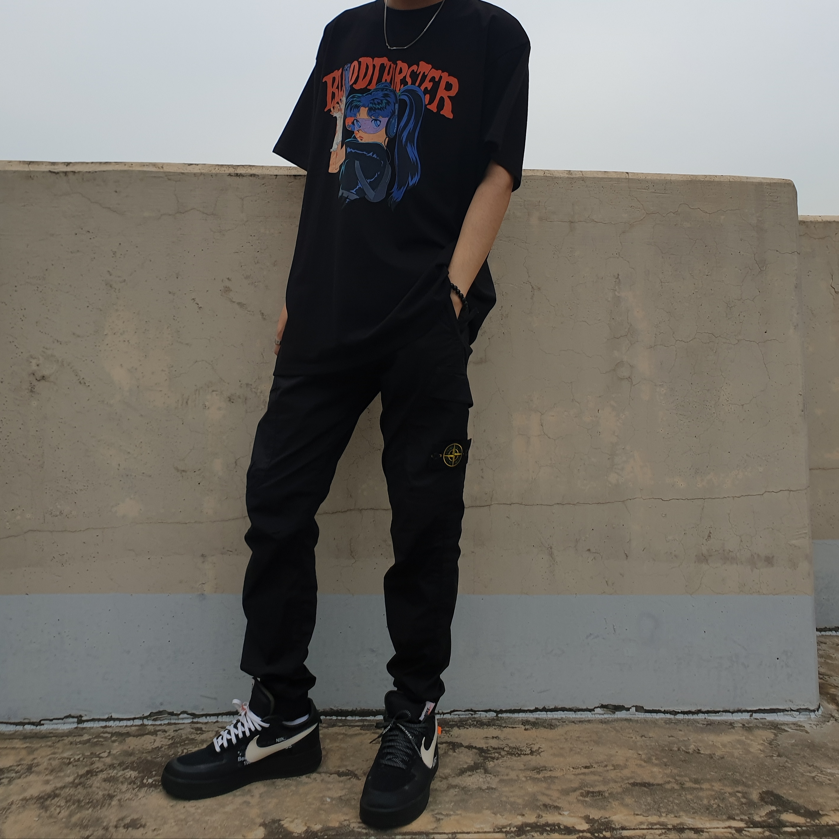 Nike x Off-White Air Force 1 Low Black White 착용 스타일