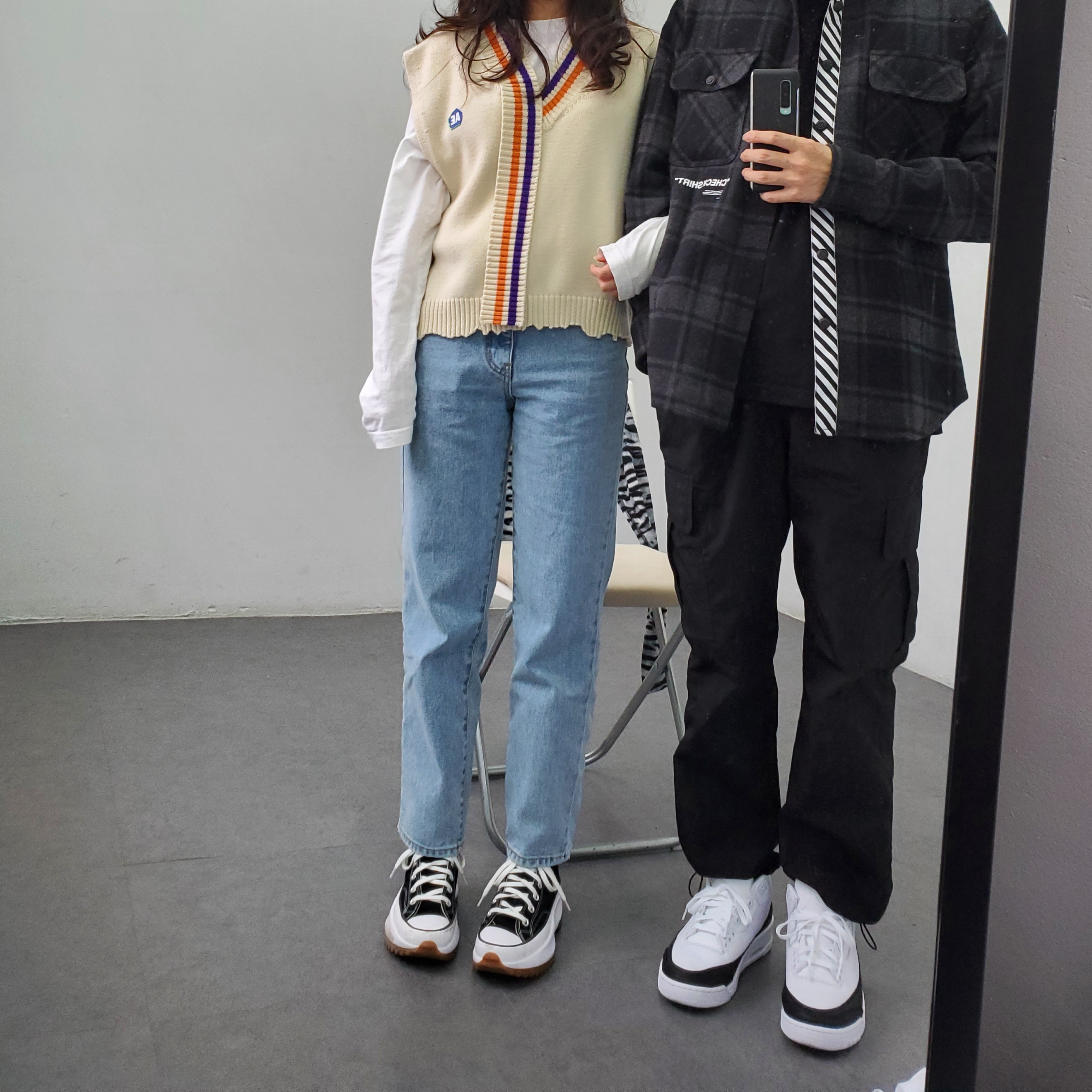 Converse Run Star Hike Hi Black White Gum, Jordan 3 x Fragment Retro SP White Black 착용 스타일