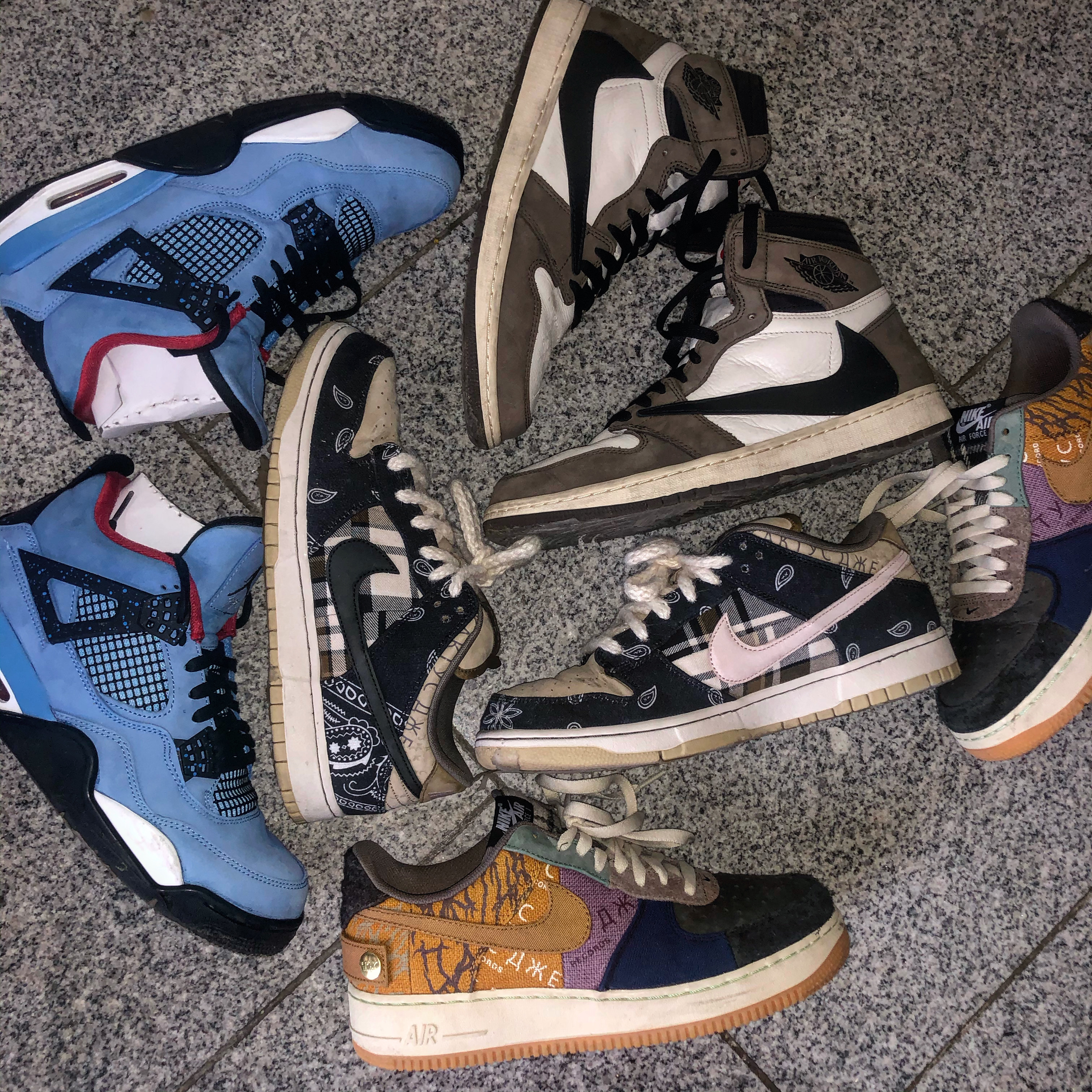 Jordan 1 x Travis Scott Retro High OG SP Mocha, Nike x Travis Scott SB Dunk Low 착용 스타일