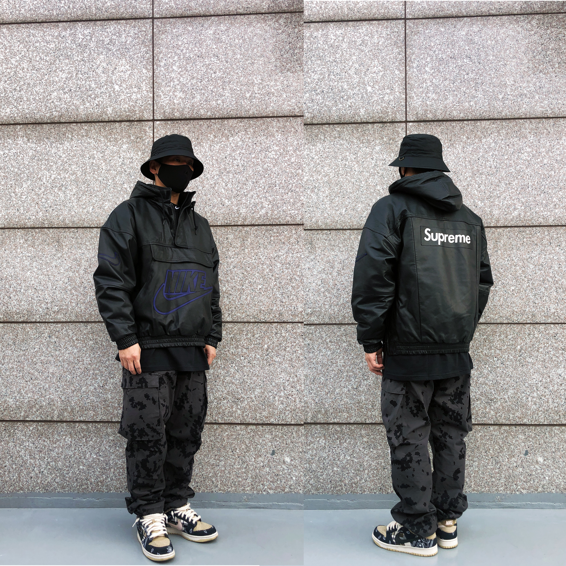 Supreme x Nike Leather Anorak Black - 19FW, Nike x Travis Scott SB Dunk Low 착용 스타일