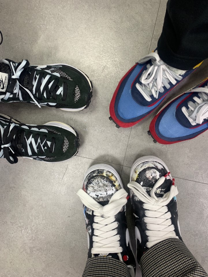 Nike x Sacai VaporWaffle Black White, Nike x Sacai LDWaffle Blue Multi 착용 스타일