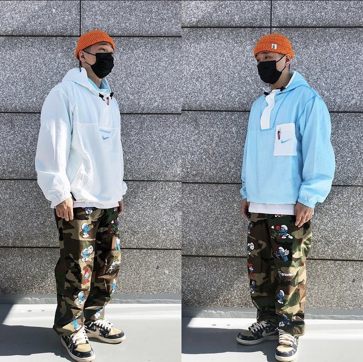 Nike x Travis Scott SB Dunk Low, Supreme x Nike Jewel Reversible Ripstop Anorak White - 20FW 착용 스타일