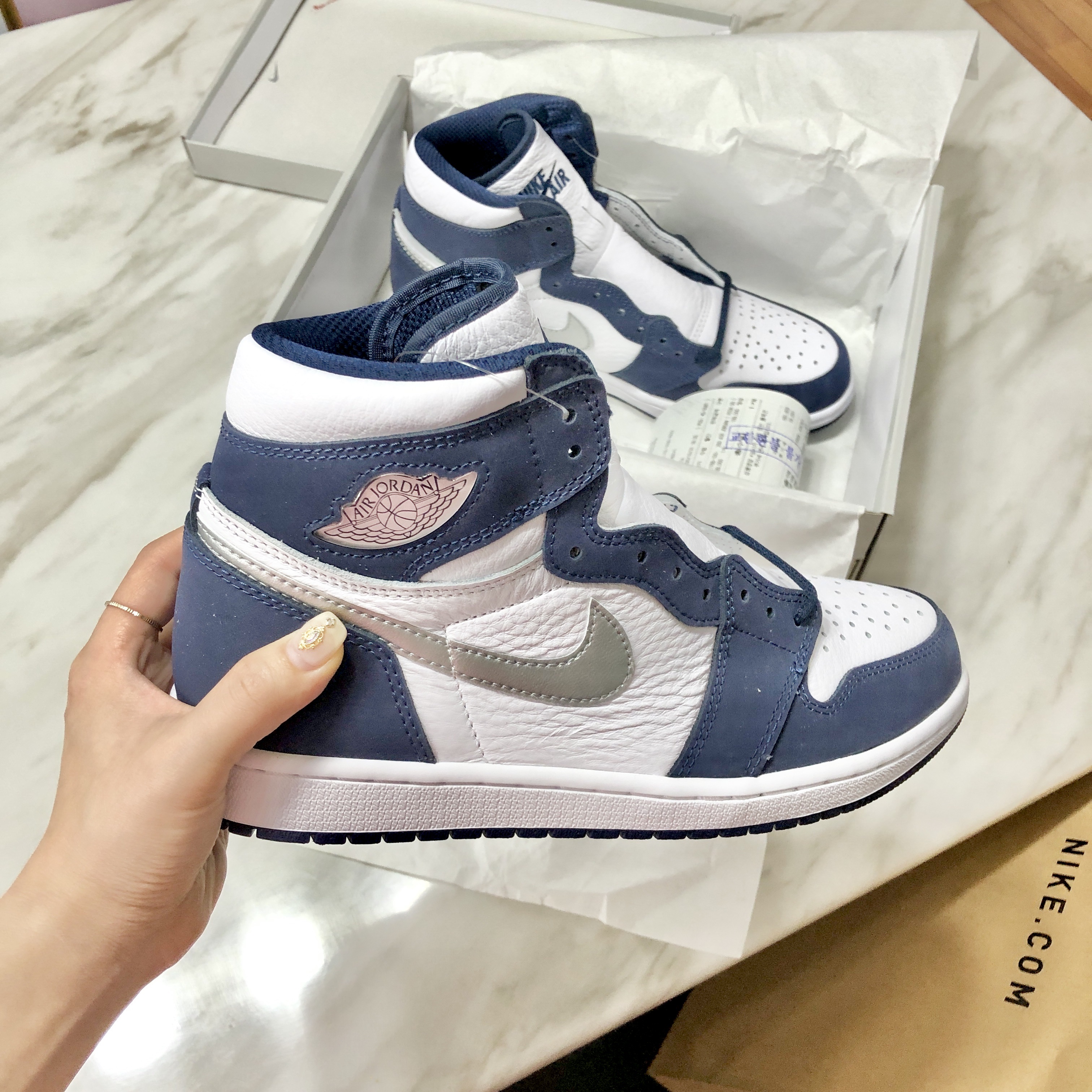 Jordan 1 Retro High OG CO.JP Midnight Navy, Jordan 1 Retro High Shattered Backboard 3.0 착용 스타일 - 1