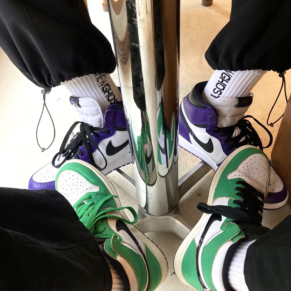 Jordan 1 Retro High OG Court Purple 2020, (W) Jordan 1 Retro High OG Lucky Green 착용 스타일