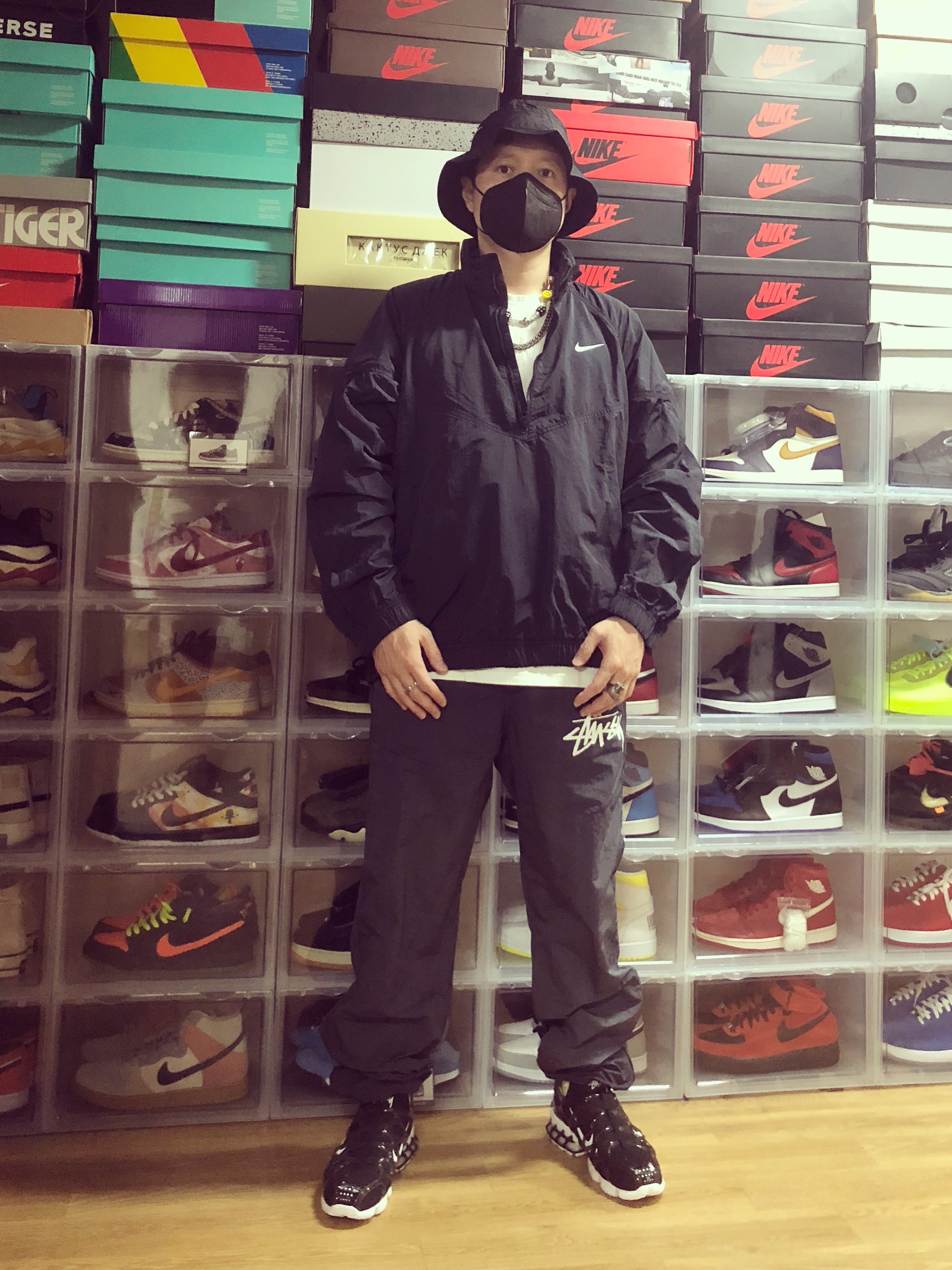 Nike x Stussy Air Zoom Spiridon Kukini Black 착용 스타일