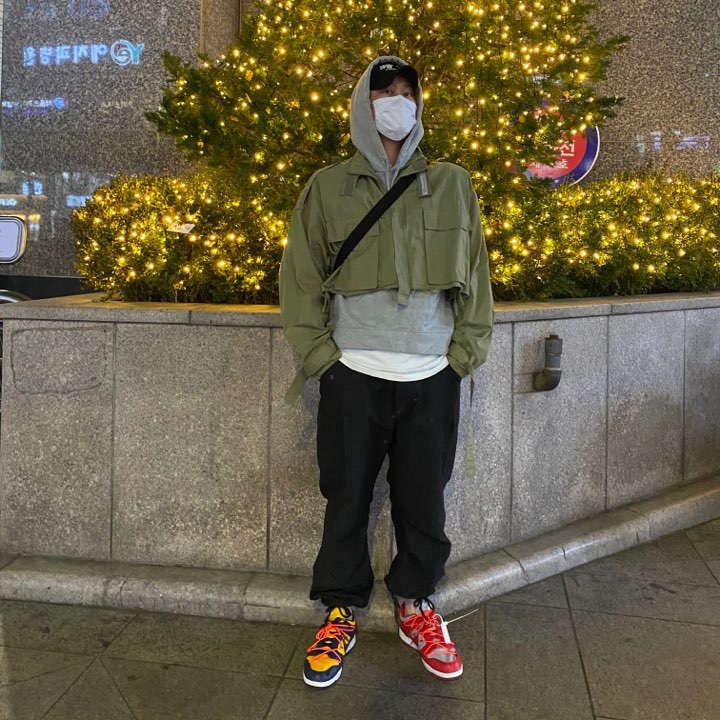 Nike x Off-White Dunk Low University Red, Nike x Off-White Dunk Low University Gold Midnight Navy 착용 스타일