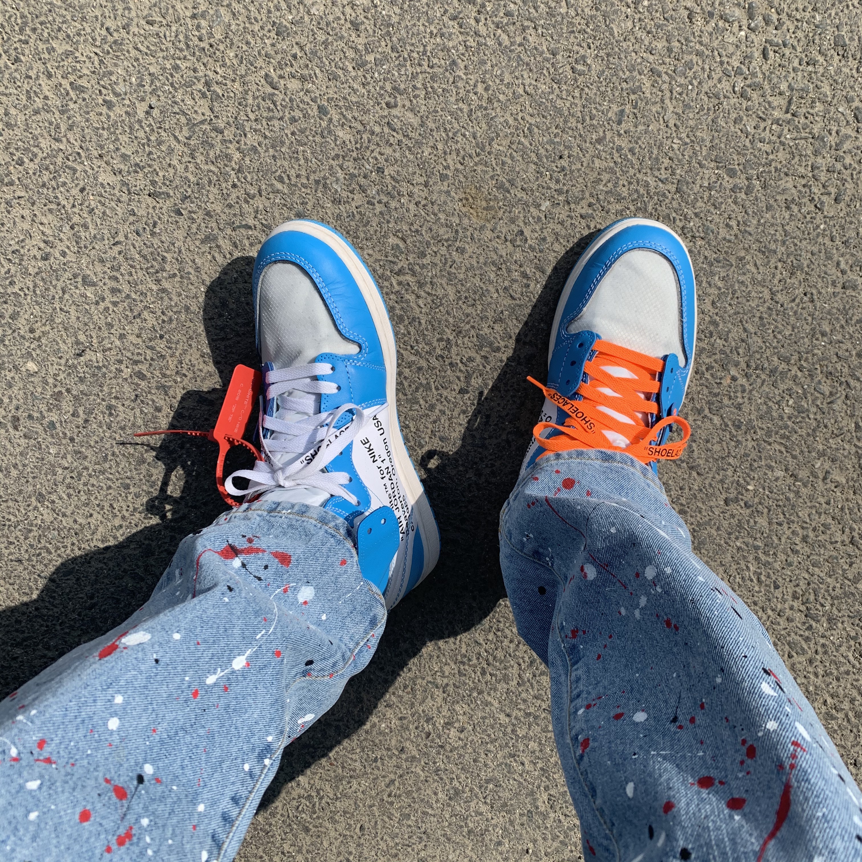 Jordan 1 x Off-White Retro High University Blue 착용 스타일