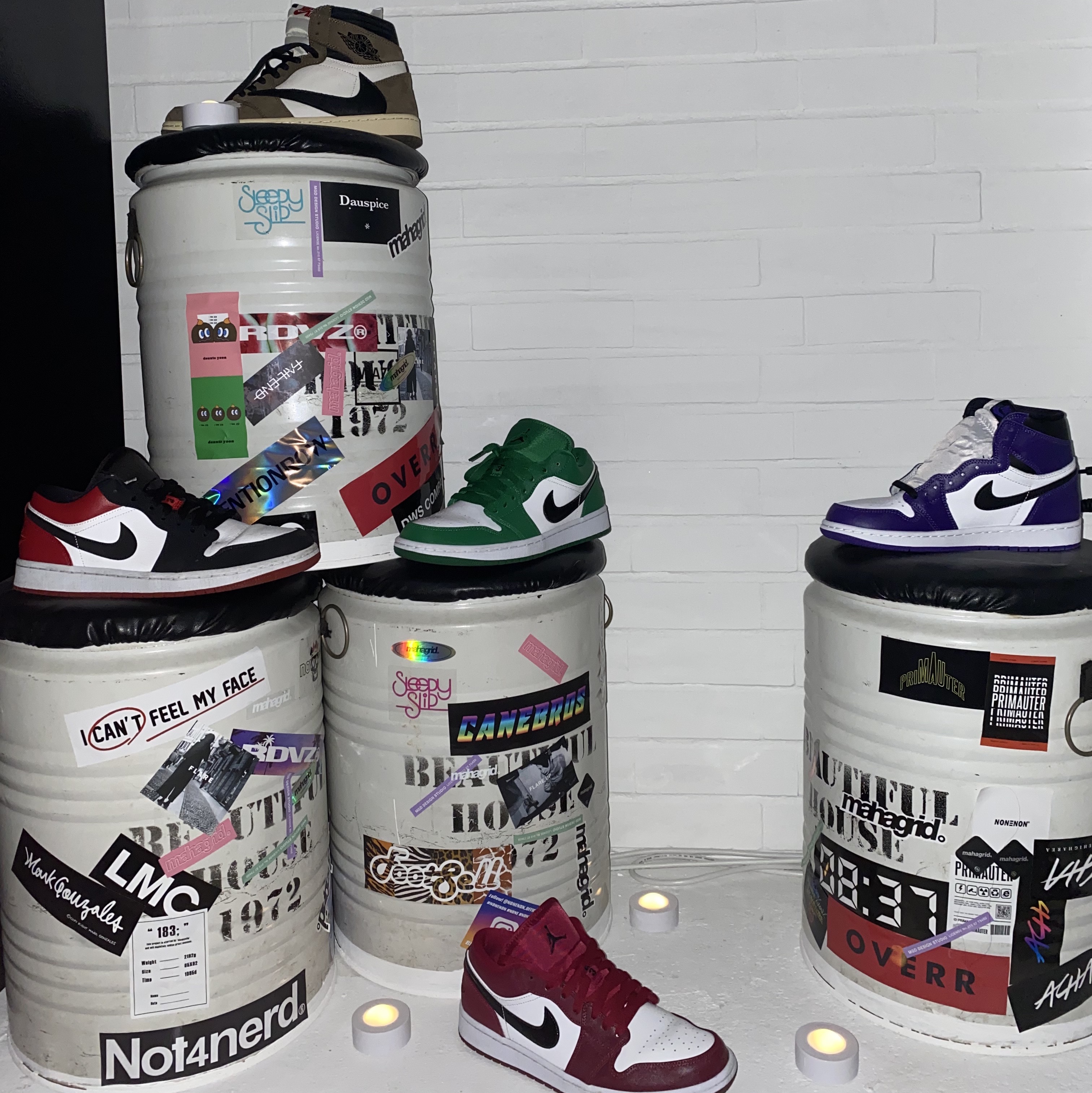 Jordan 1 Retro High OG Court Purple 2020, Jordan 1 x Travis Scott Retro High OG SP Mocha 착용 스타일