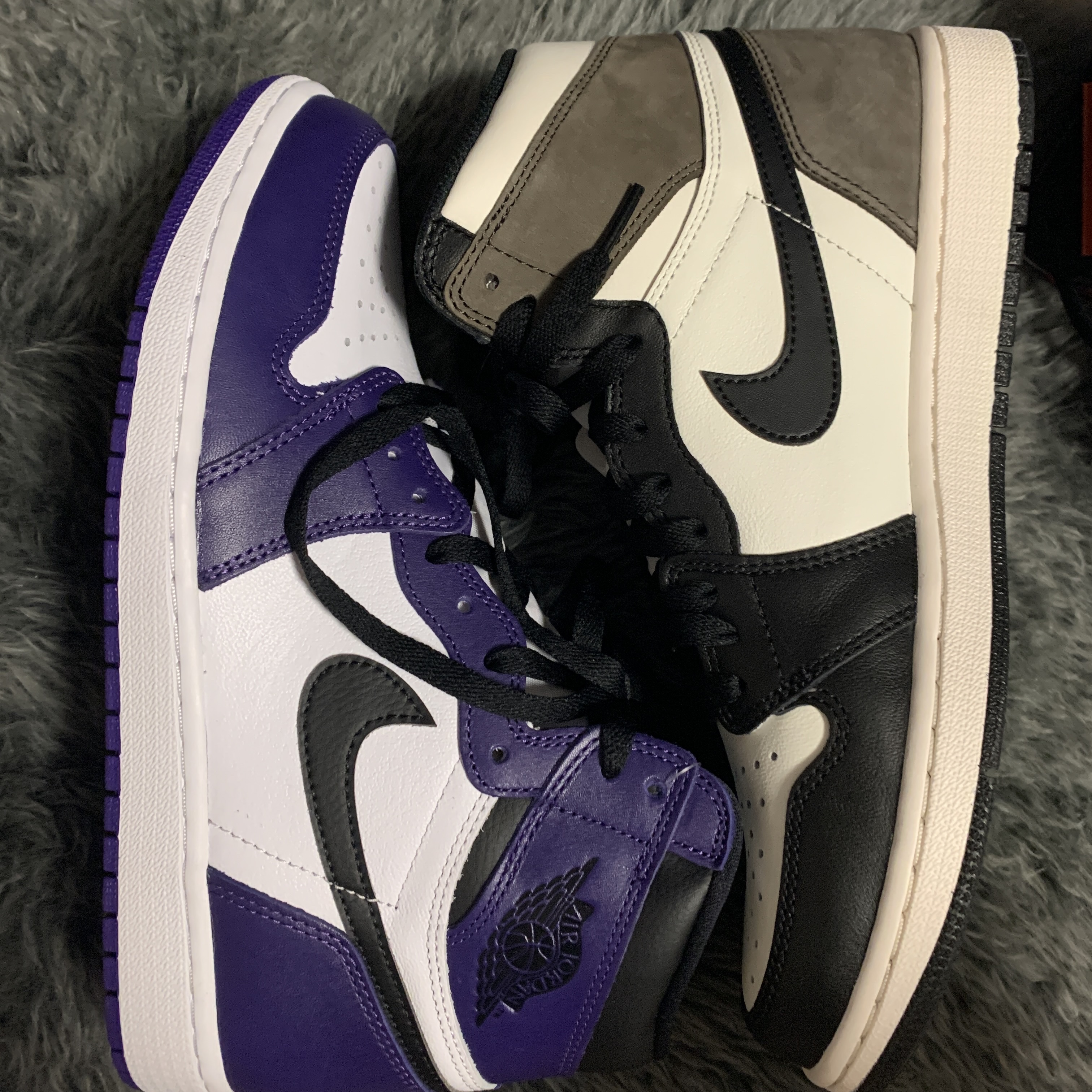 Jordan 1 Retro High OG Black Mocha, Jordan 1 Retro High OG Court Purple 2020 착용 스타일