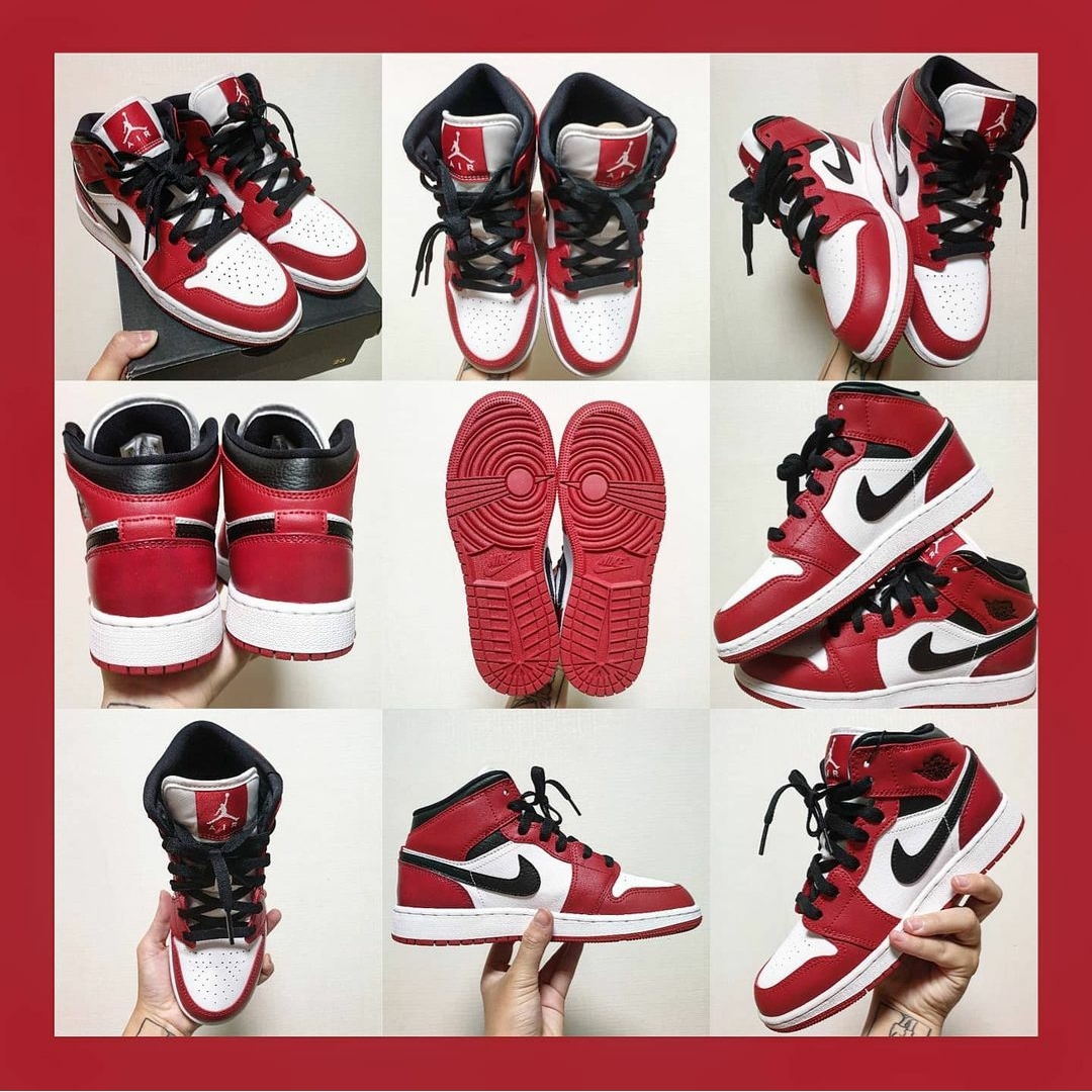 (GS) Jordan 1 Mid White Gym Red Black 착용 스타일 - 1