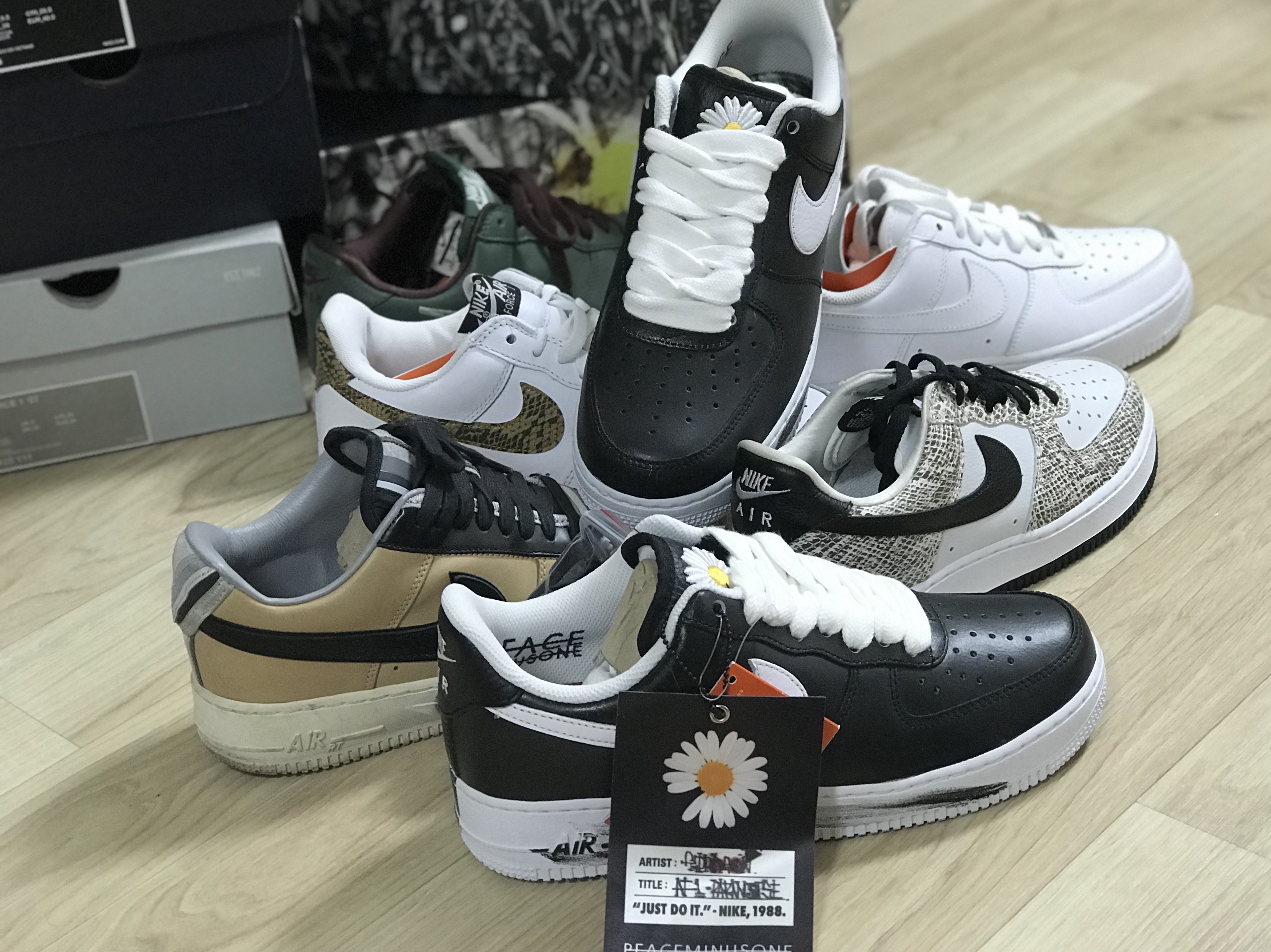 Nike x Peaceminusone Air Force 1 Low Para-Noise, Nike Air Force 1 Low Retro Cocoa Snake 2018 착용 스타일