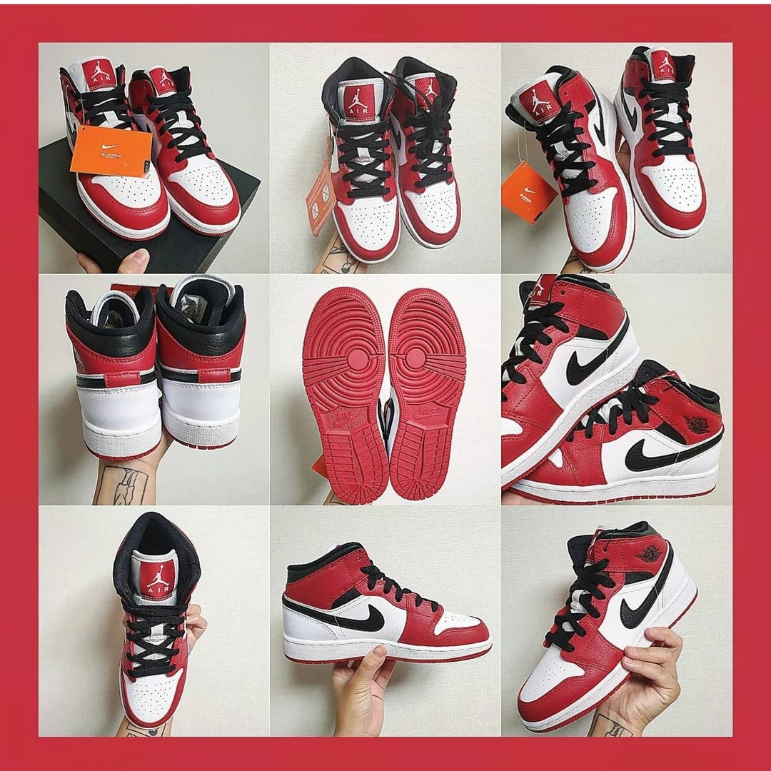 (GS) Jordan 1 Mid White Gym Red Black 착용 스타일 - 2