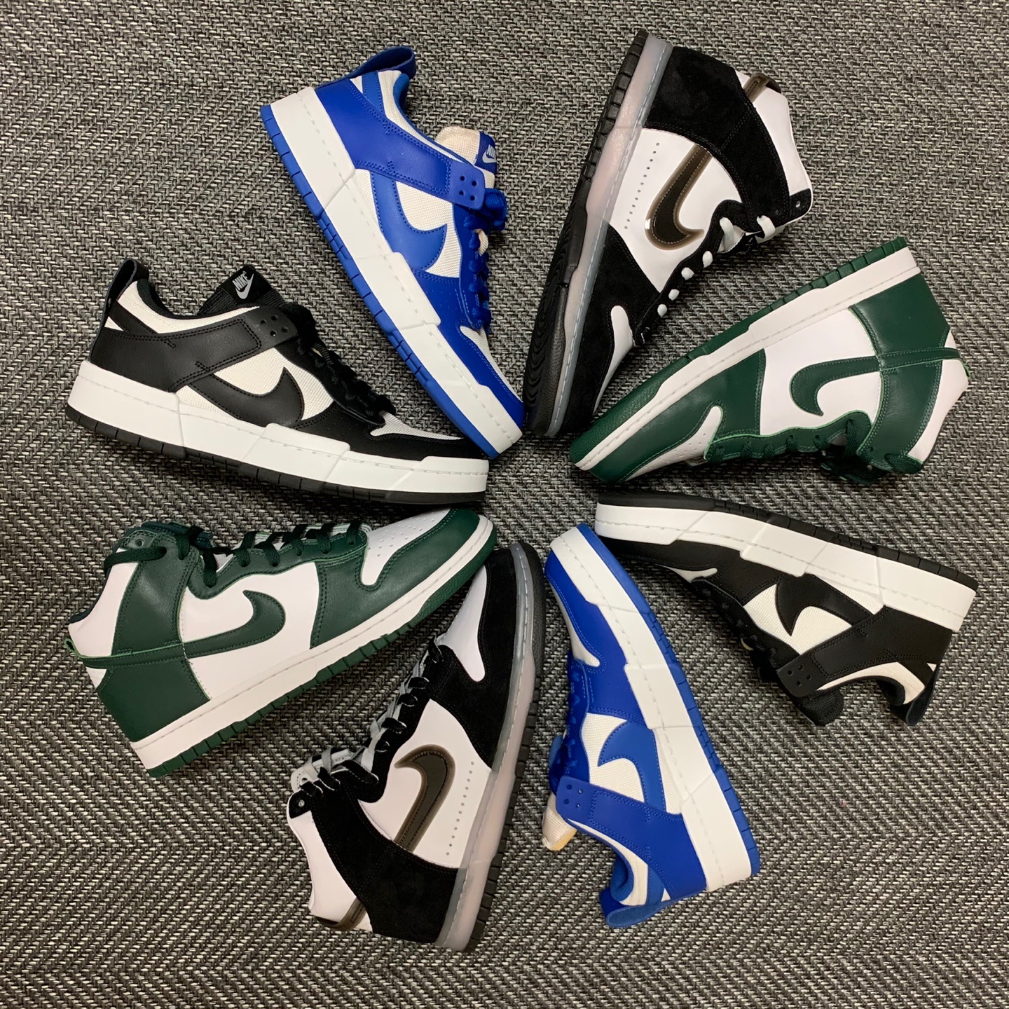 Nike Dunk High SP Spartan Green, (W) Nike Dunk Low Disrupt Game Royal 착용 스타일
