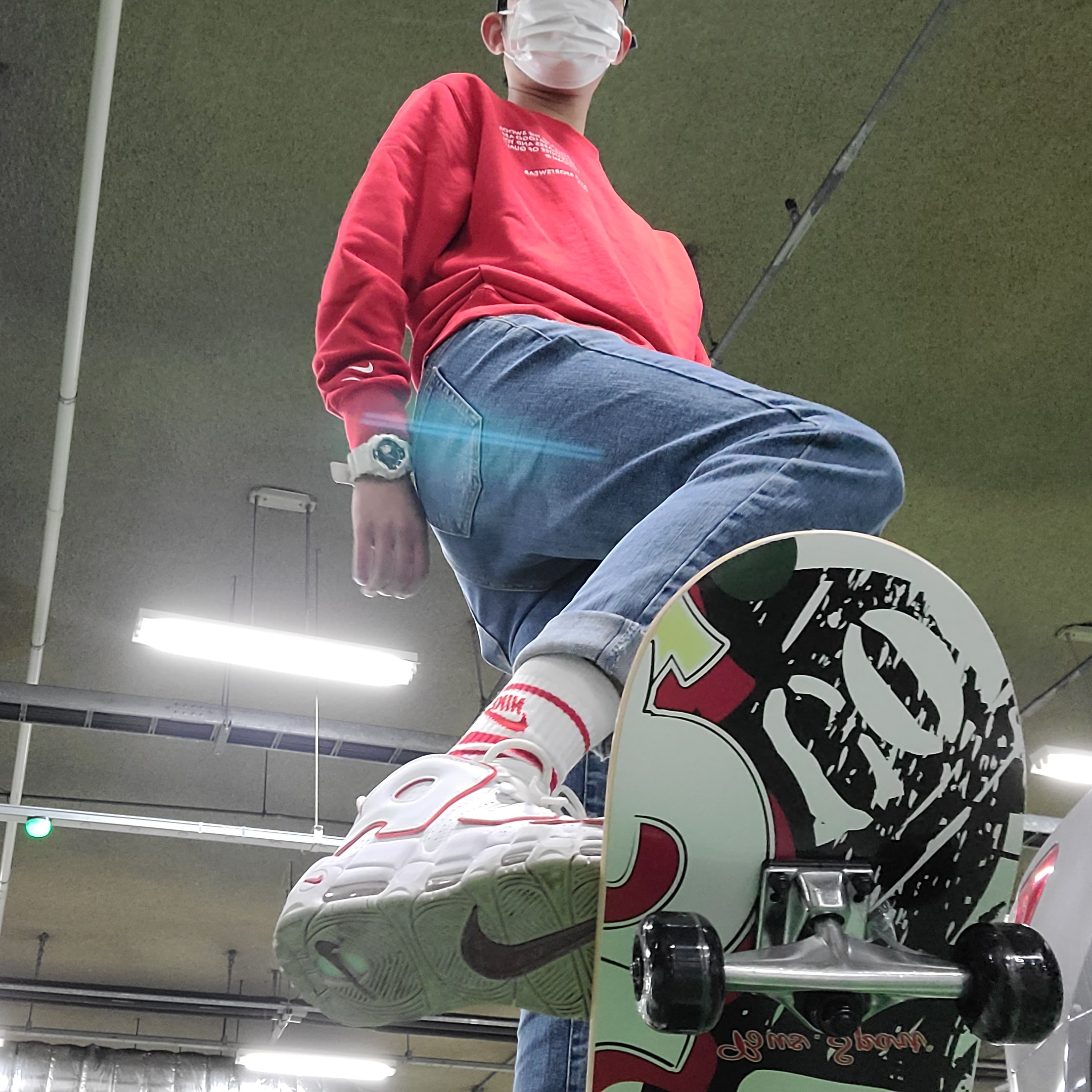Nike Air More Uptempo White Varsity Red 2018 착용 스타일