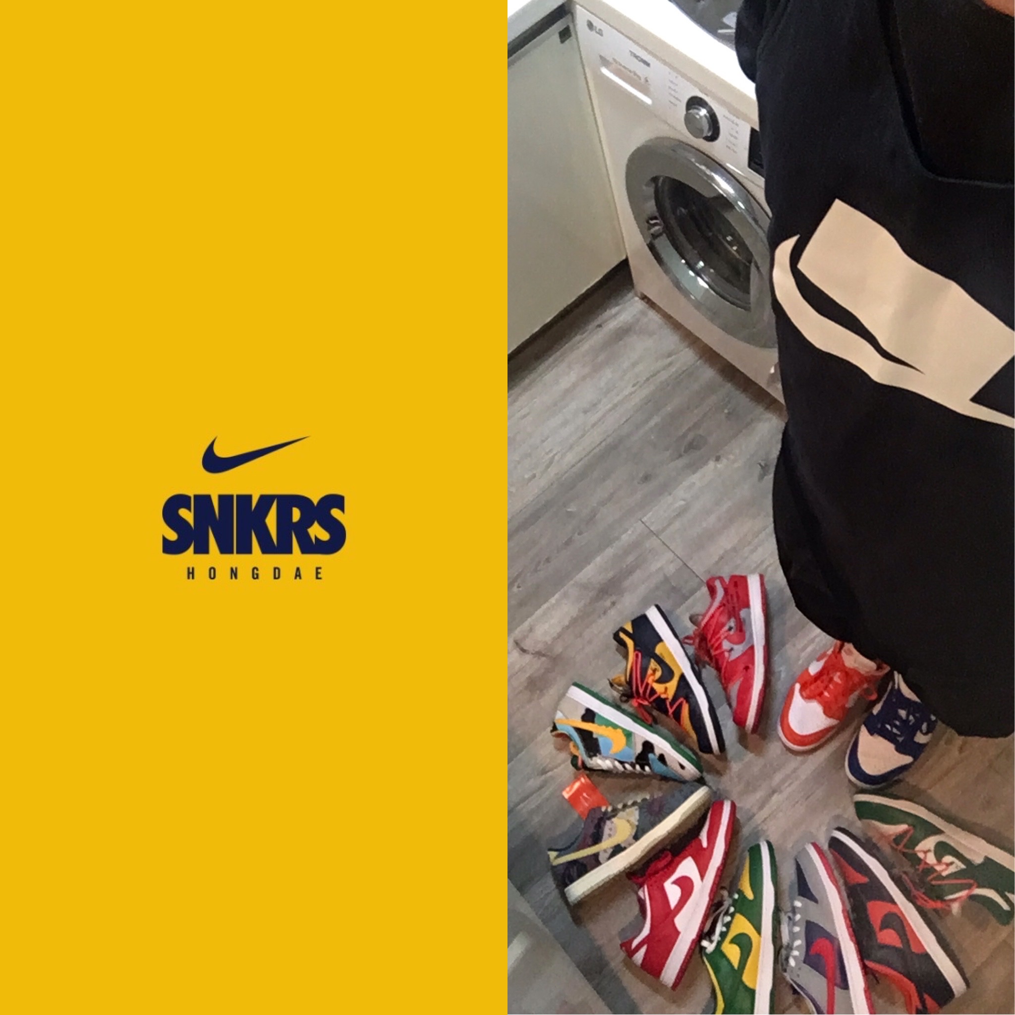 Nike x Off-White Dunk Low Pine Green, Nike x Off-White Dunk Low University Red 착용 스타일