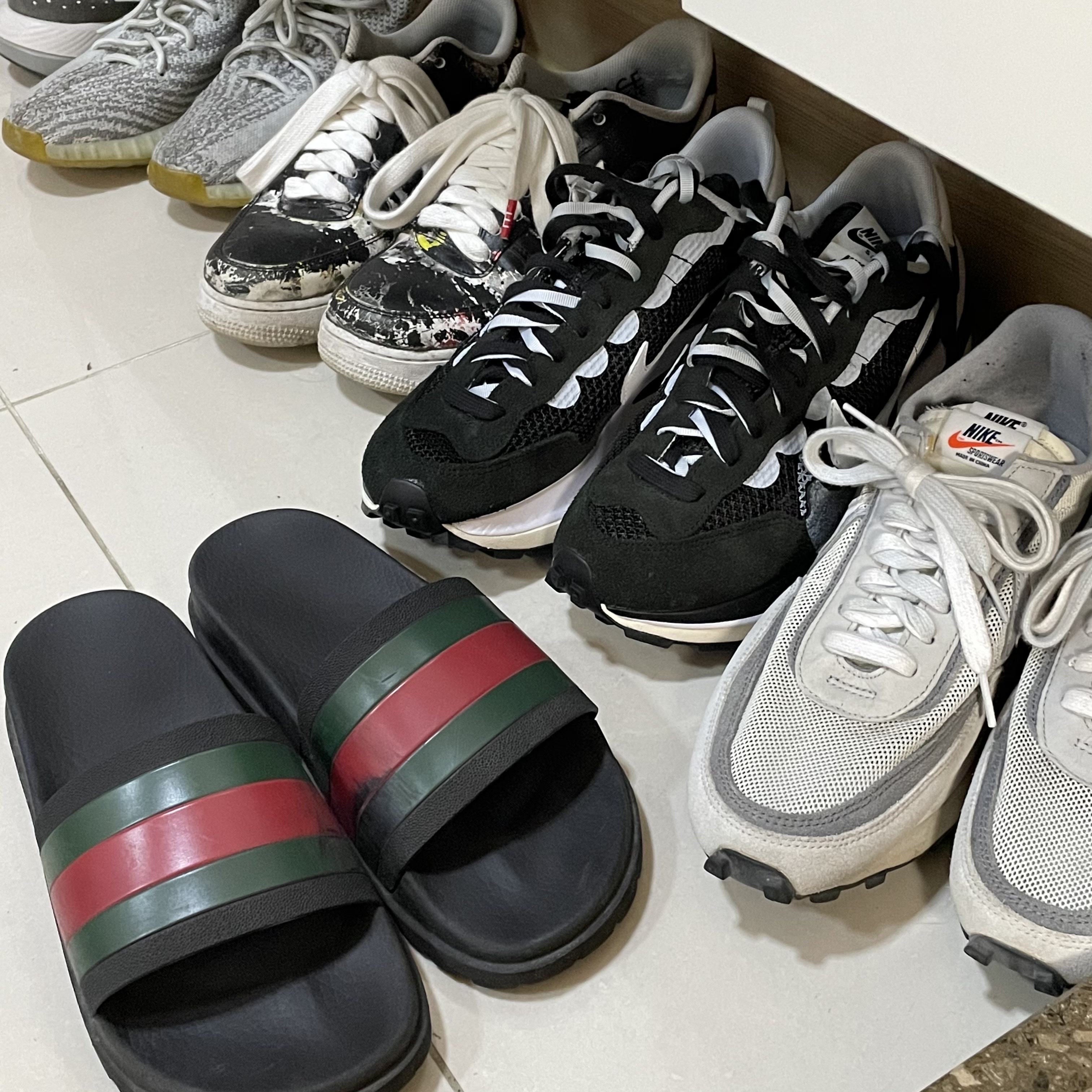Nike x Sacai VaporWaffle Black White, Nike x Peaceminusone Air Force 1 Low Para-Noise 착용 스타일