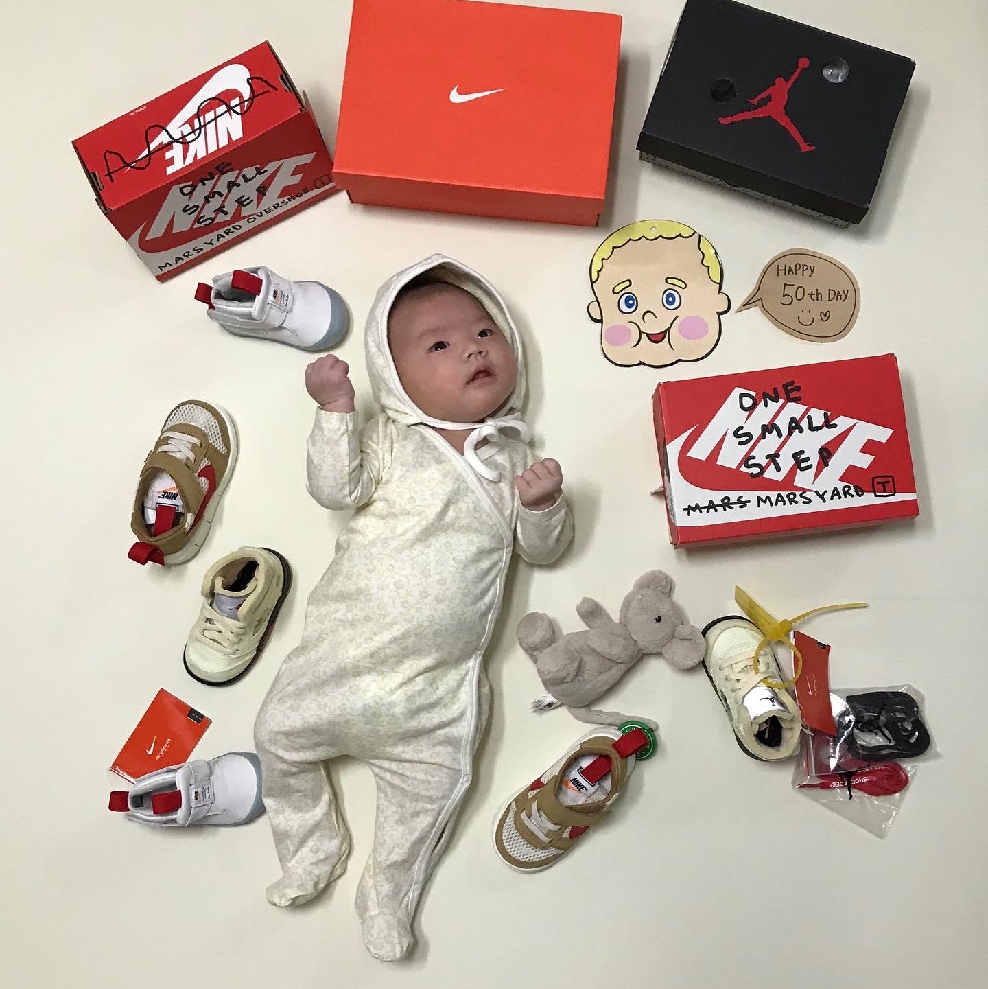 (TD) Nike x Tom Sachs Mars Yard, (TD) Jordan 5 x Off-White Retro SP Sail Fire Red 착용 스타일