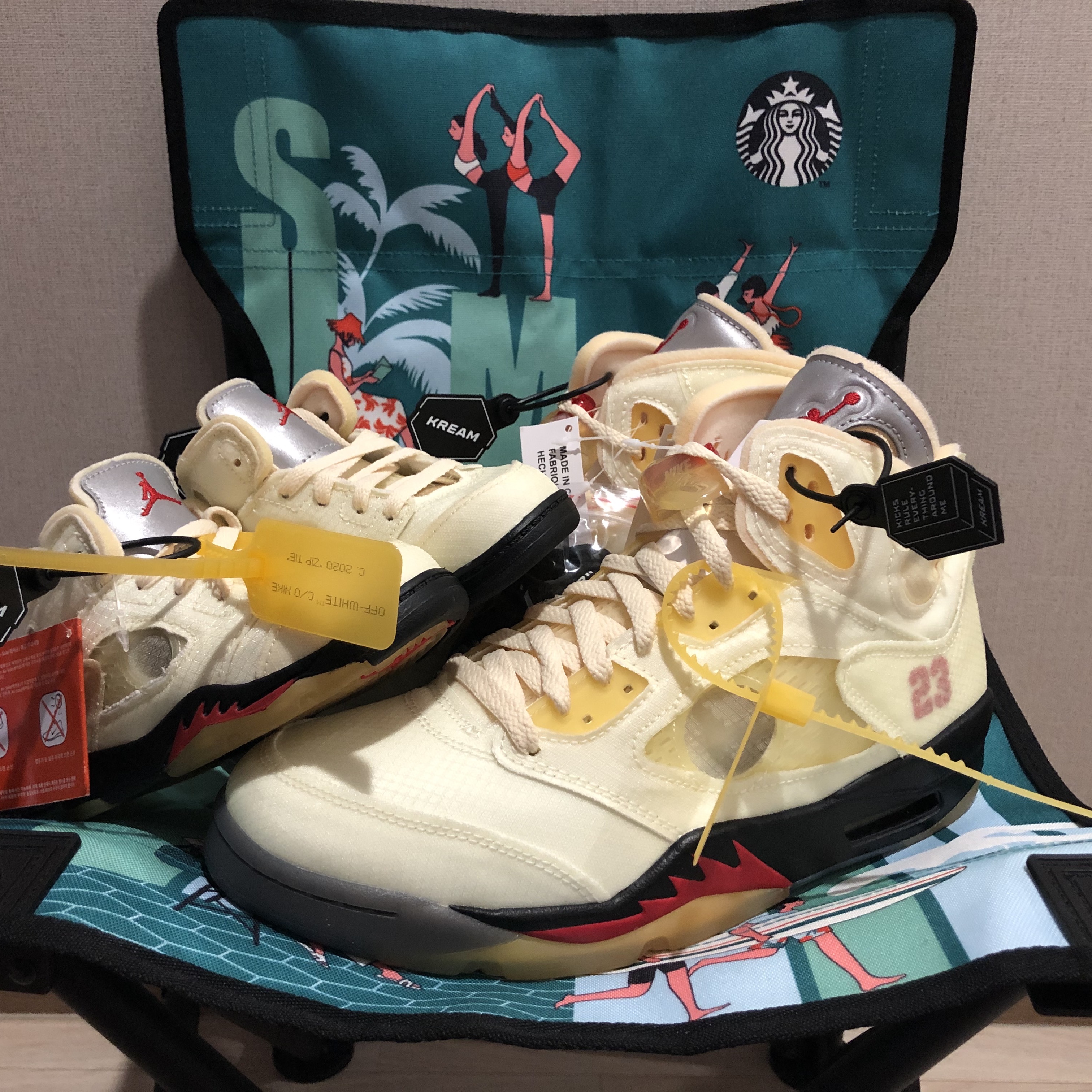 Jordan 5 x Off-White Retro SP Sail Fire Red, (TD) Jordan 5 x Off-White Retro SP Sail Fire Red 착용 스타일