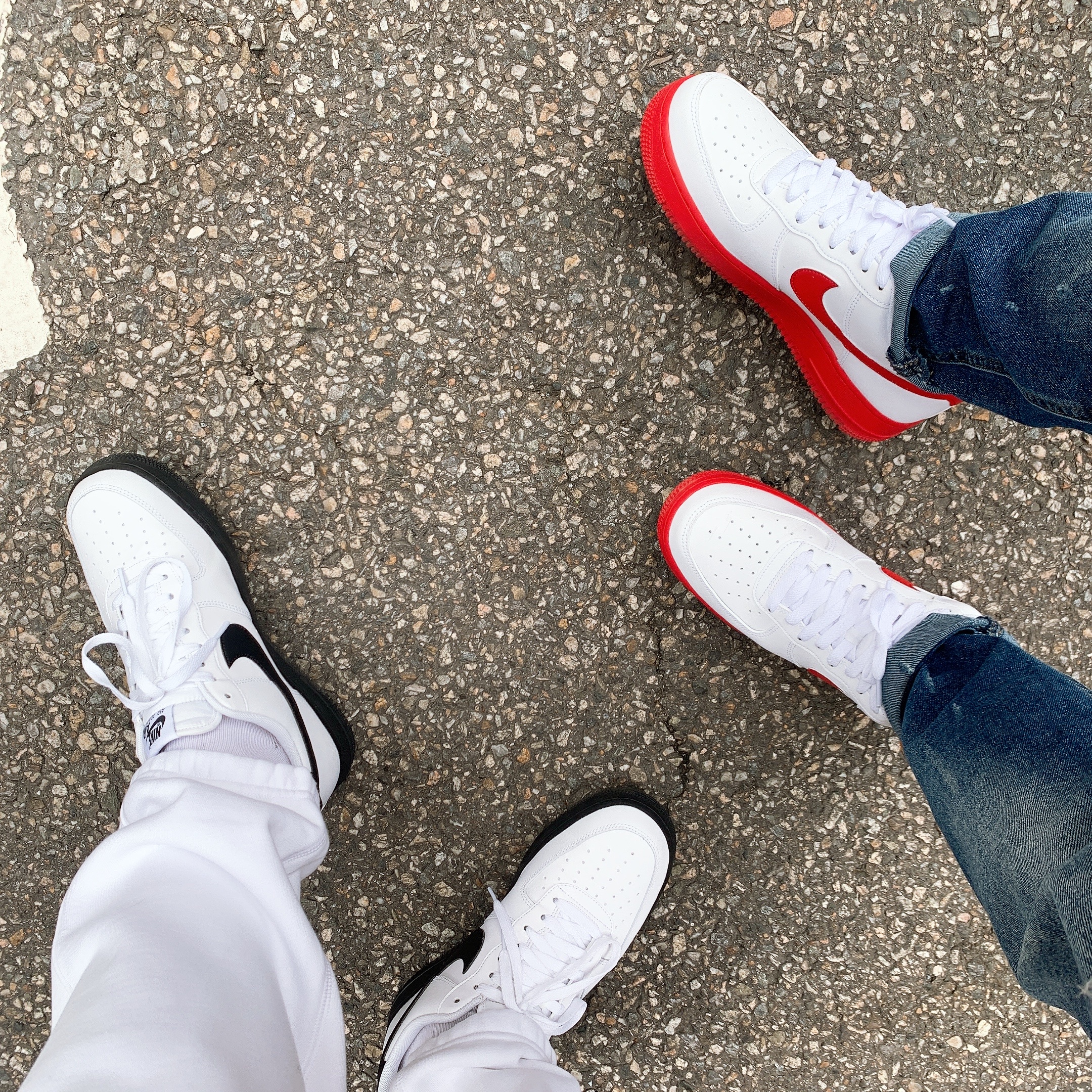 Nike Air Force 1 Low White Black Midsole, Nike Air Force 1 Low White Red Midsole 착용 스타일