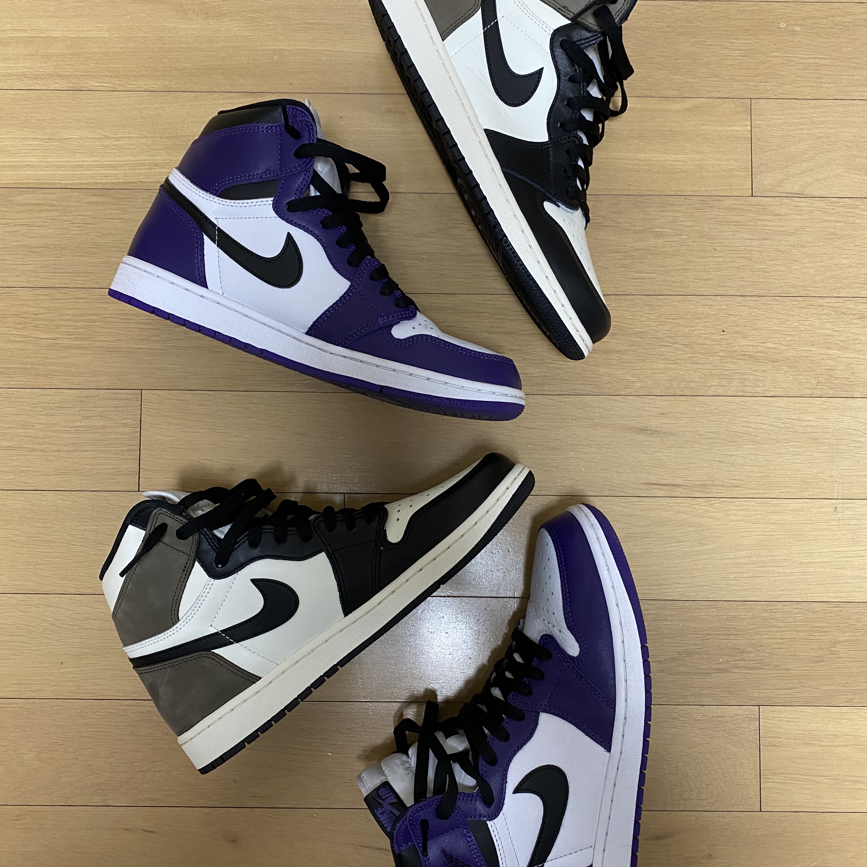 Jordan 1 Retro High OG Black Mocha, Jordan 1 Retro High OG Court Purple 2020 착용 스타일